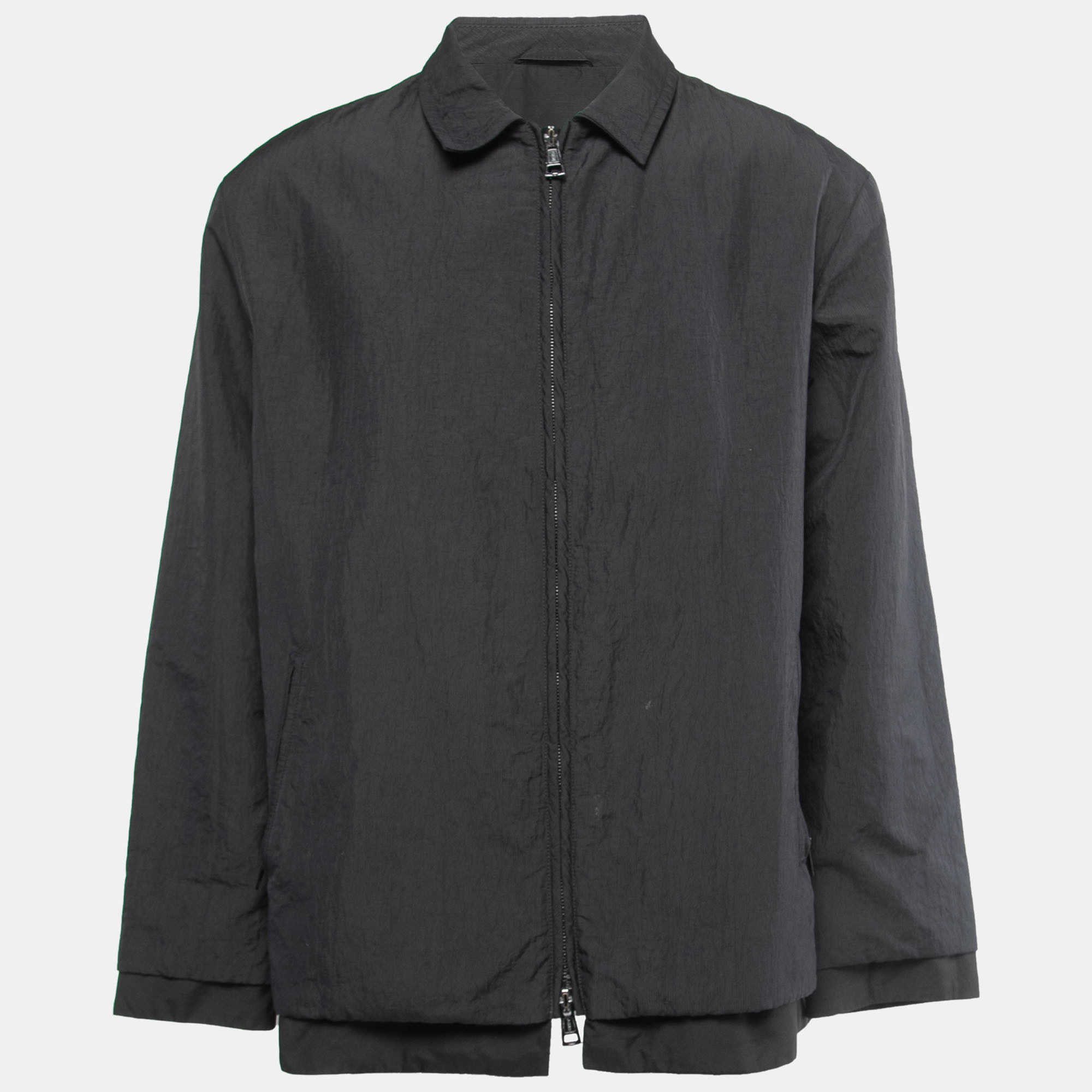 Pre-owned Armani Collezioni Black Textured Cotton Zip Front Jacket L