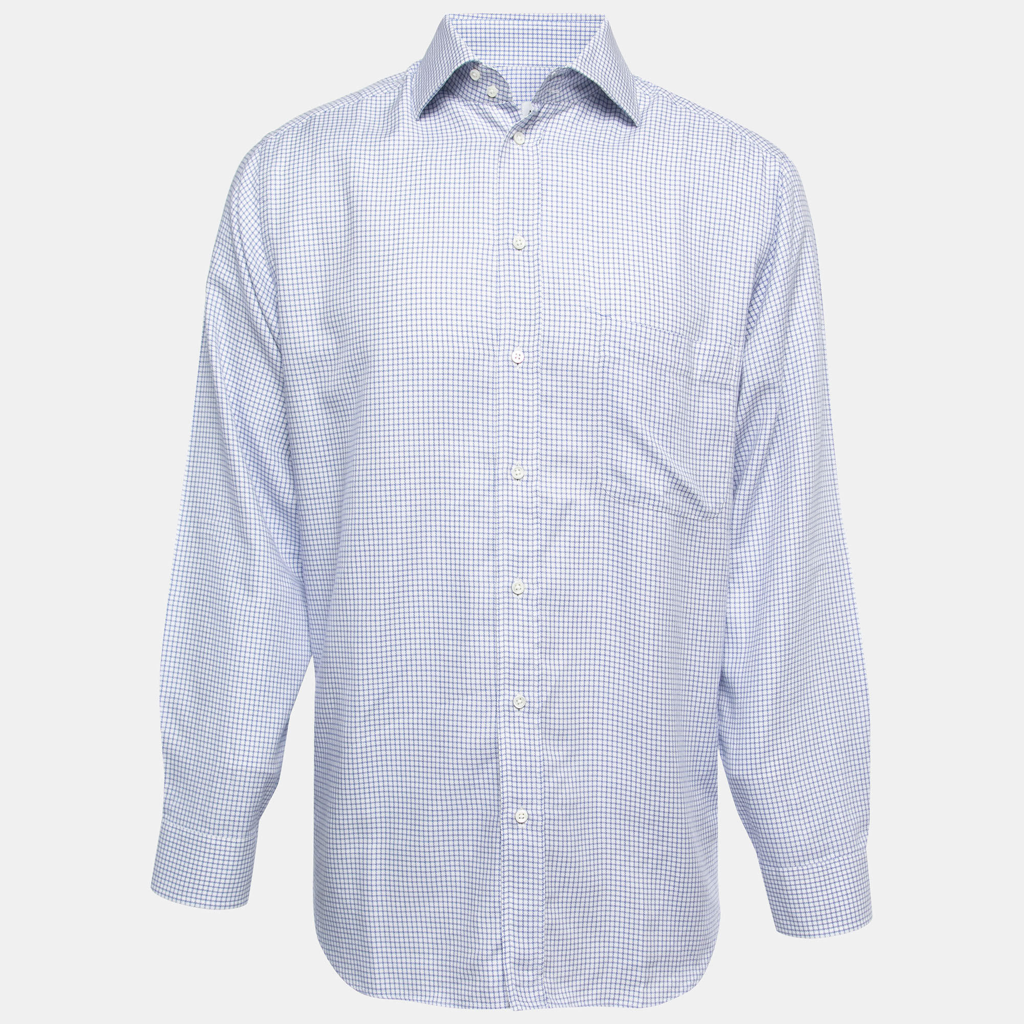 

Armani Collezioni Blue Checked Cotton Button Front Full Sleeve Shirt