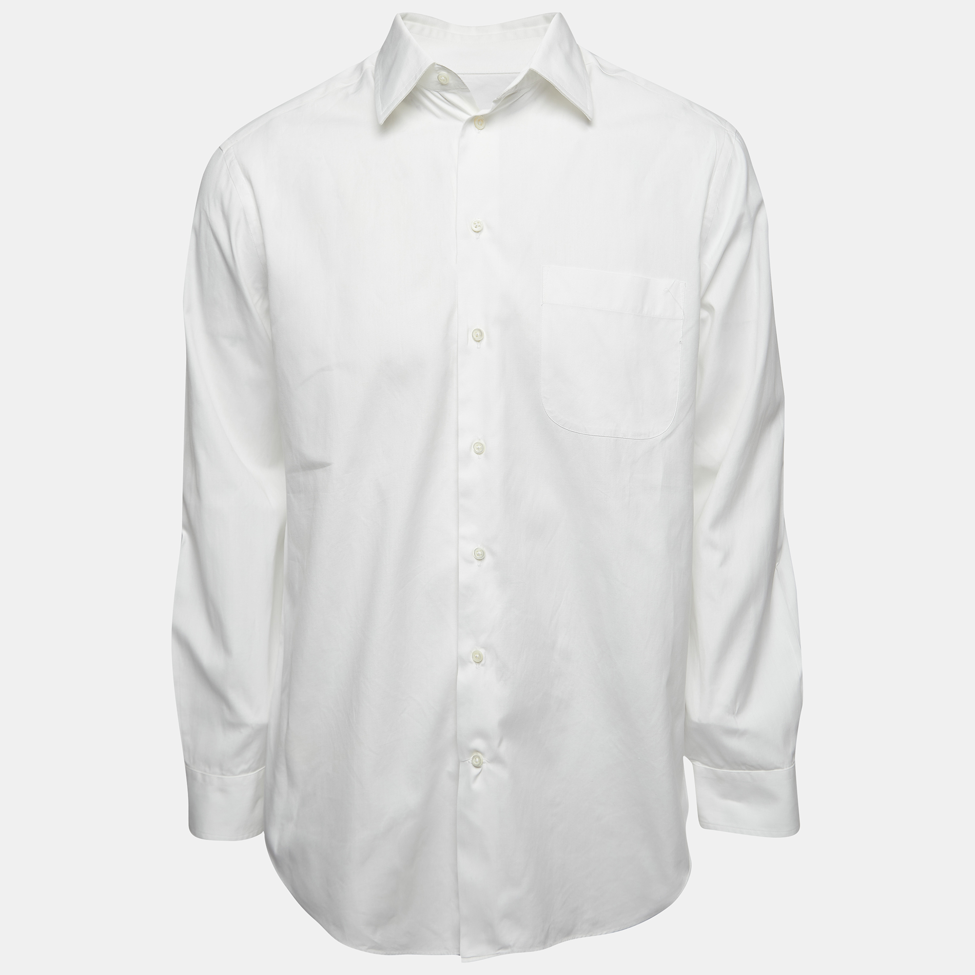 Pre-owned Armani Collezioni White Cotton Button Front Full Sleeve Shirt M