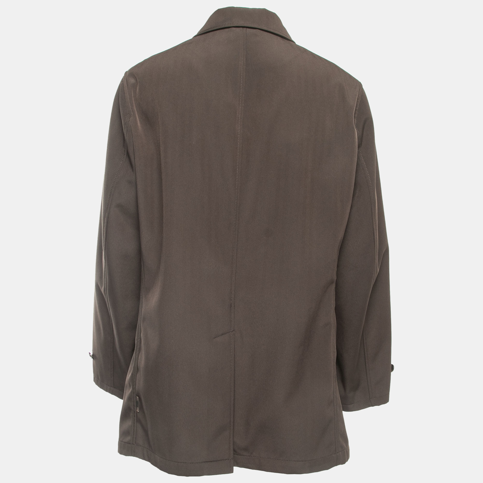 

Armani Collezioni Brown Nylon Blend Button Front Long Jacket 3XL