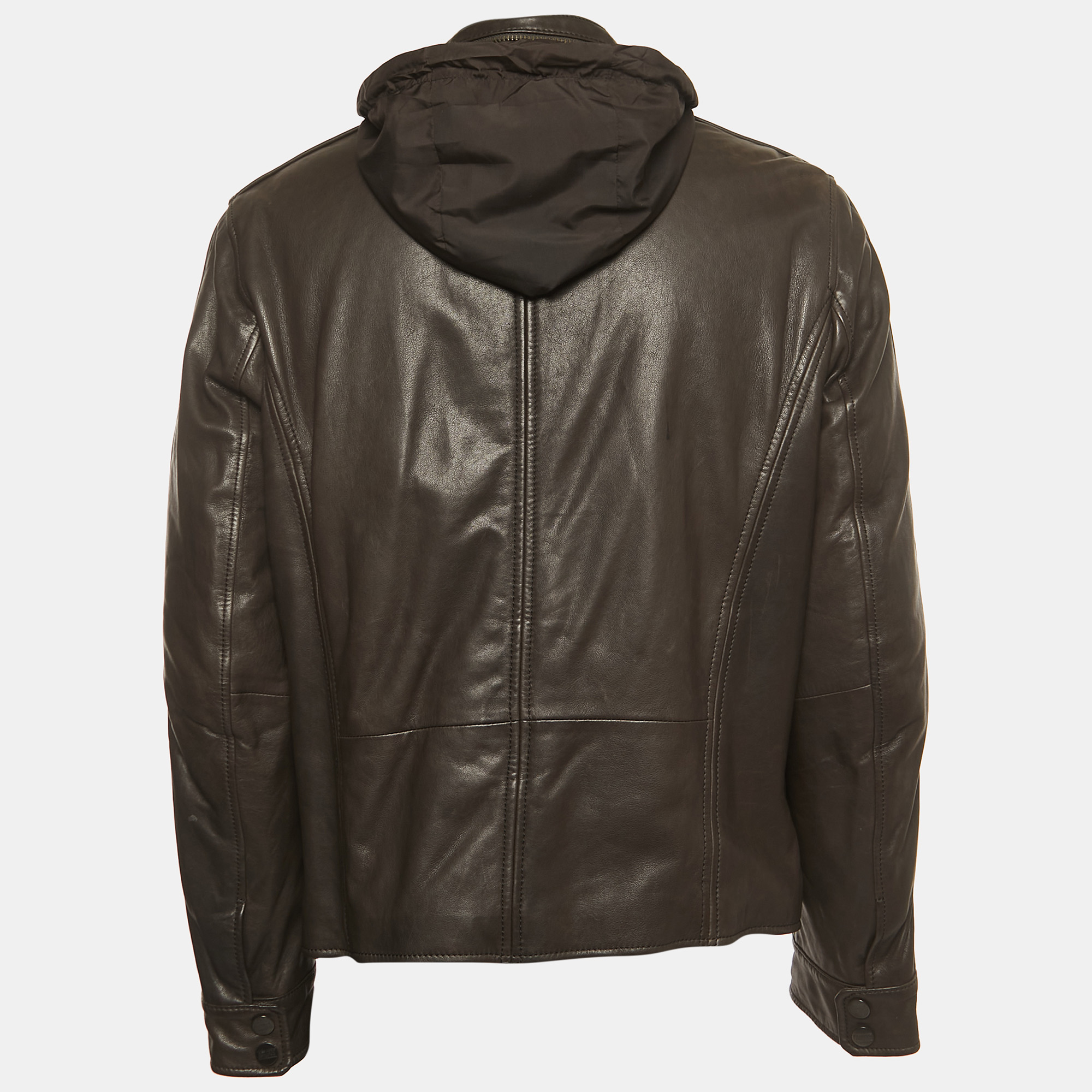 

Armani Collezioni Brown Lambskin Leather Zip-Up Jacket