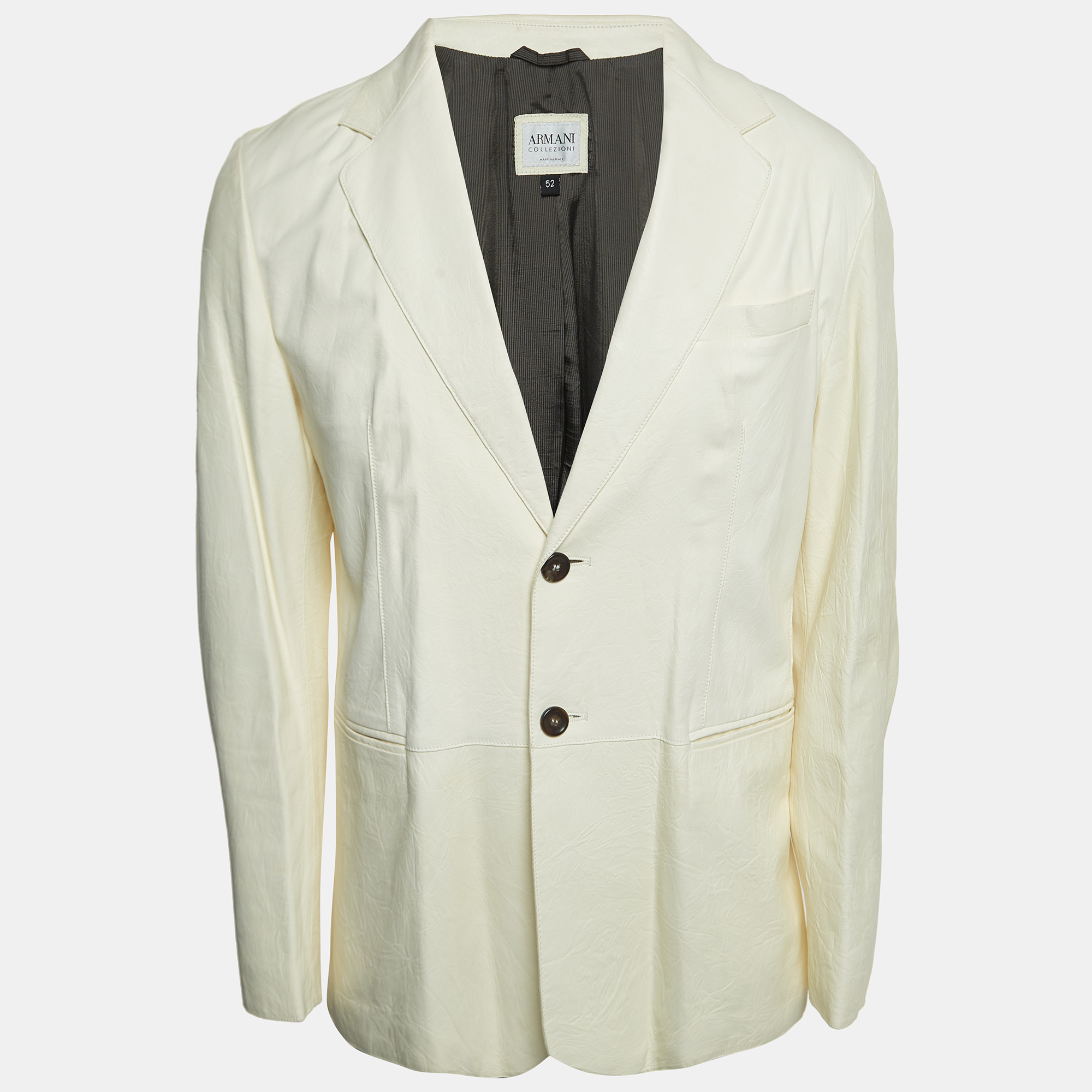 

Armani Collezioni White Leather Buttoned Jacket XL