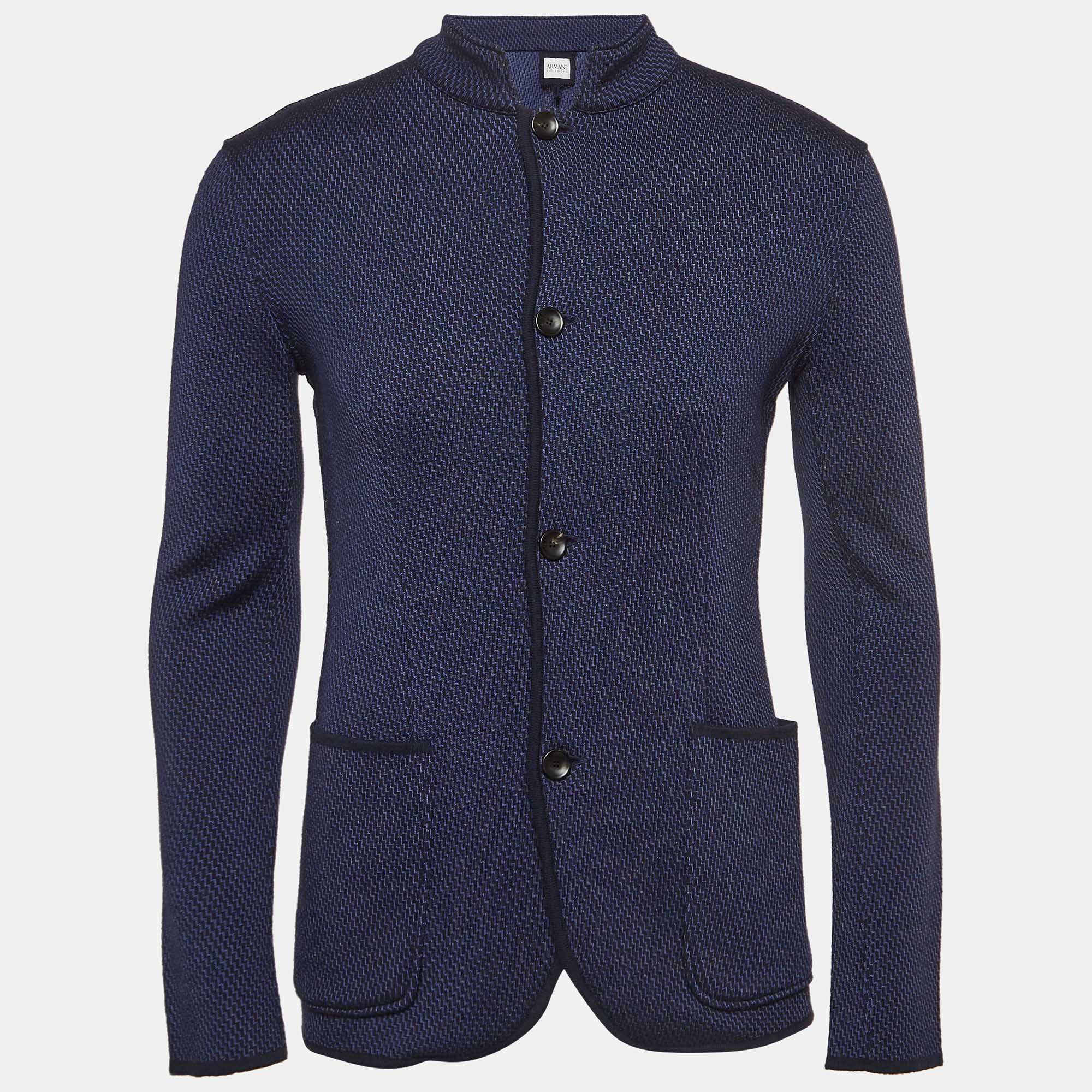 

Armani Collezioni Navy Blue Patterned Wool Blend Buttoned Jacket L