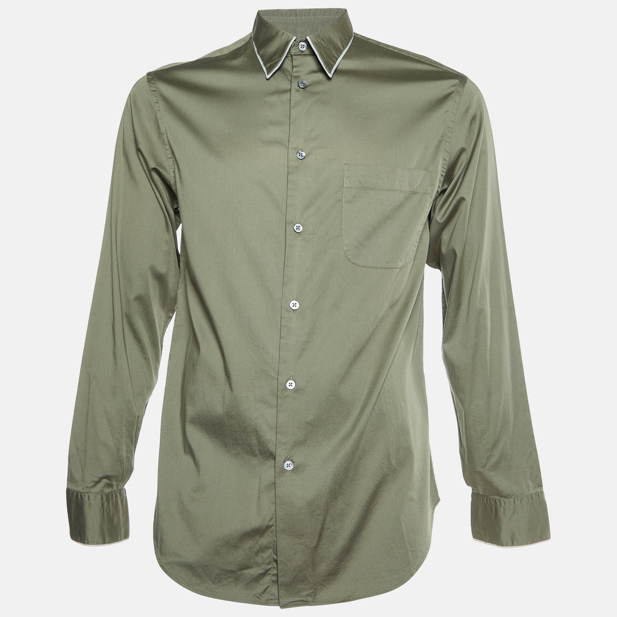 Pre-owned Armani Collezioni Khaki Green Cotton Long Sleeve Shirt M