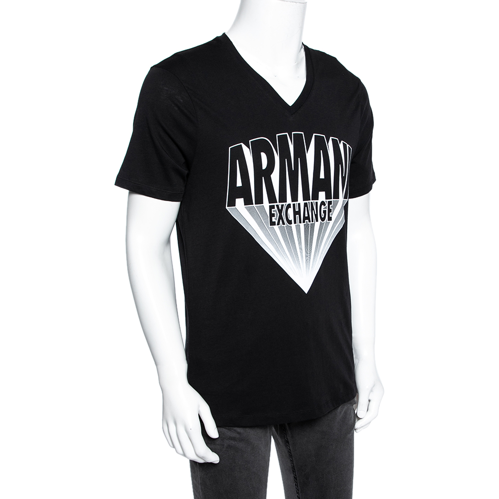 

Armani Exchange Black Logo Printed Cotton V-Neck T-Shirt