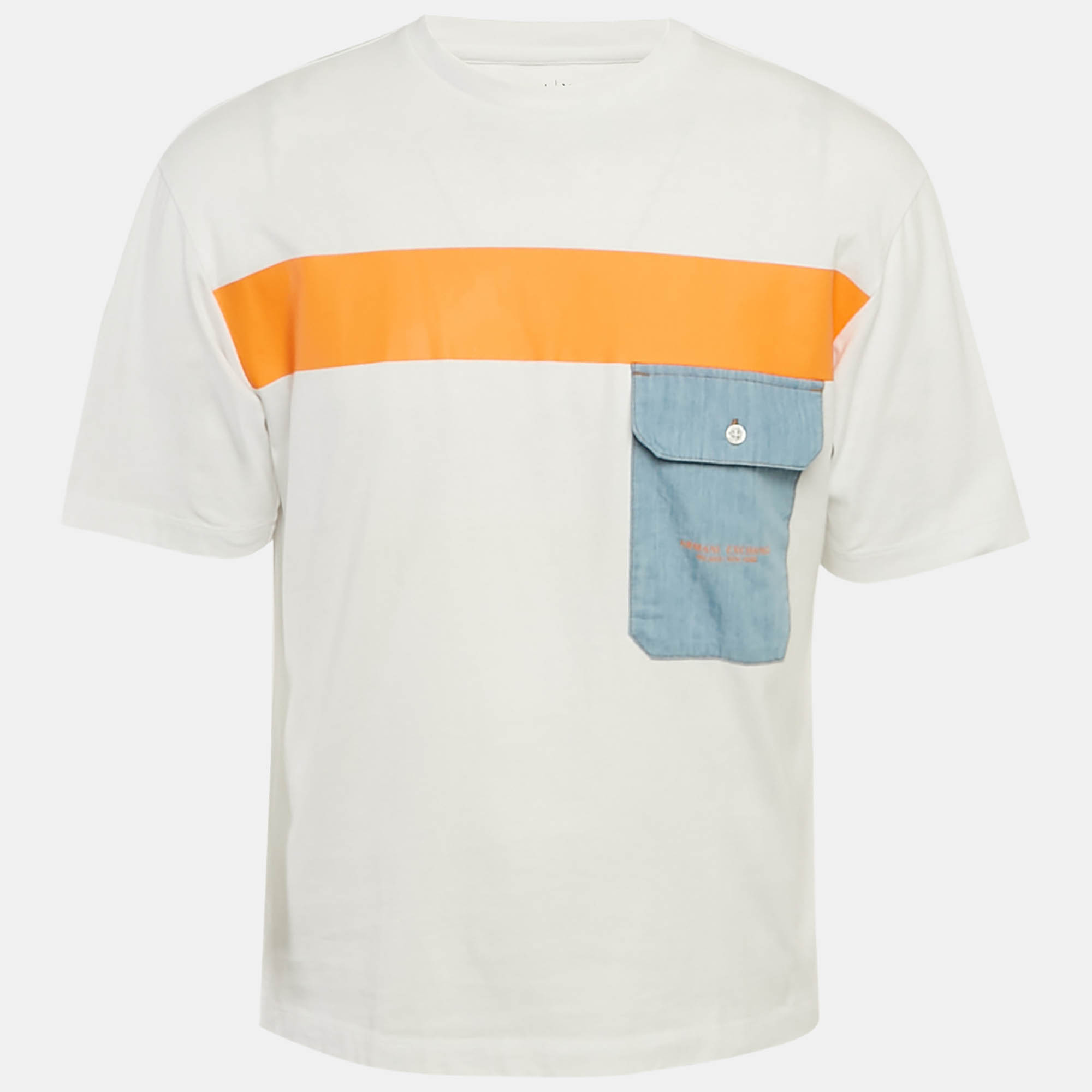 

Armani Exchange White Cotton Knit Contrast Detail Oversized T-Shirt S