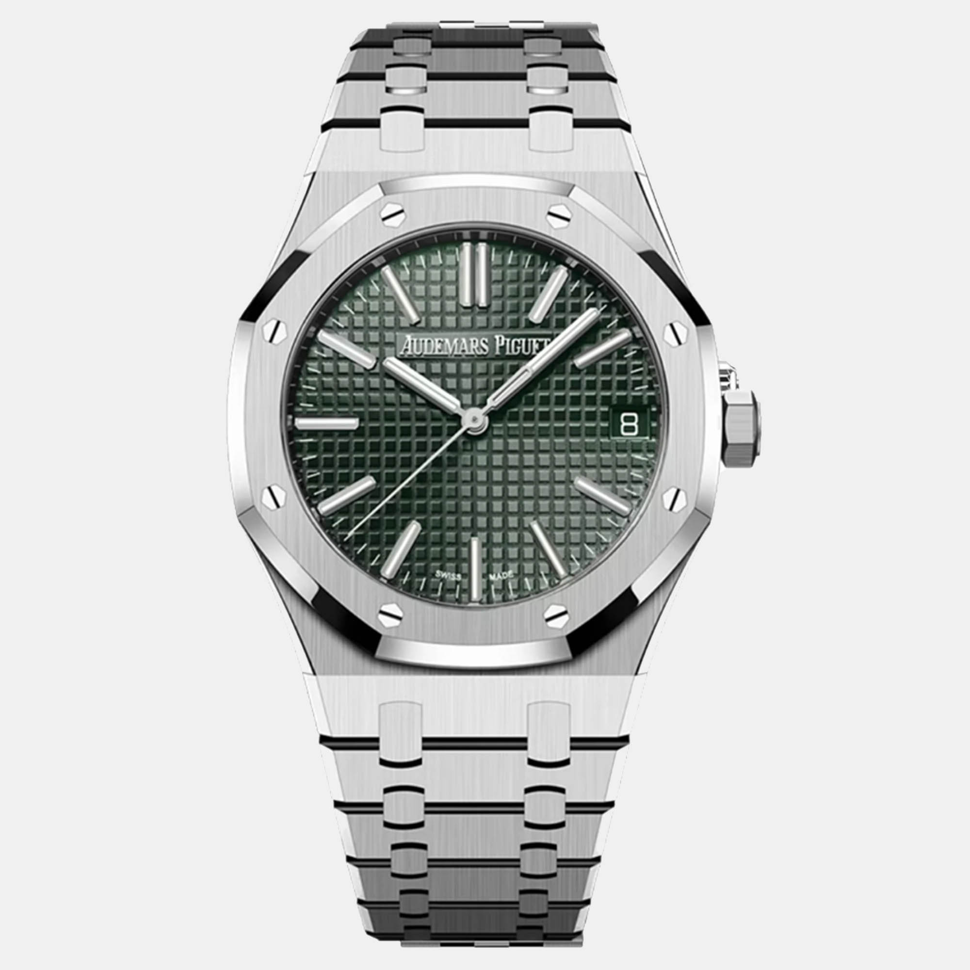 Pre-owned Audemars Piguet Royal Oak 15510st.oo.1320st.09 Automatic Green Stainless Steel Men's Wristwatch 41 Mm