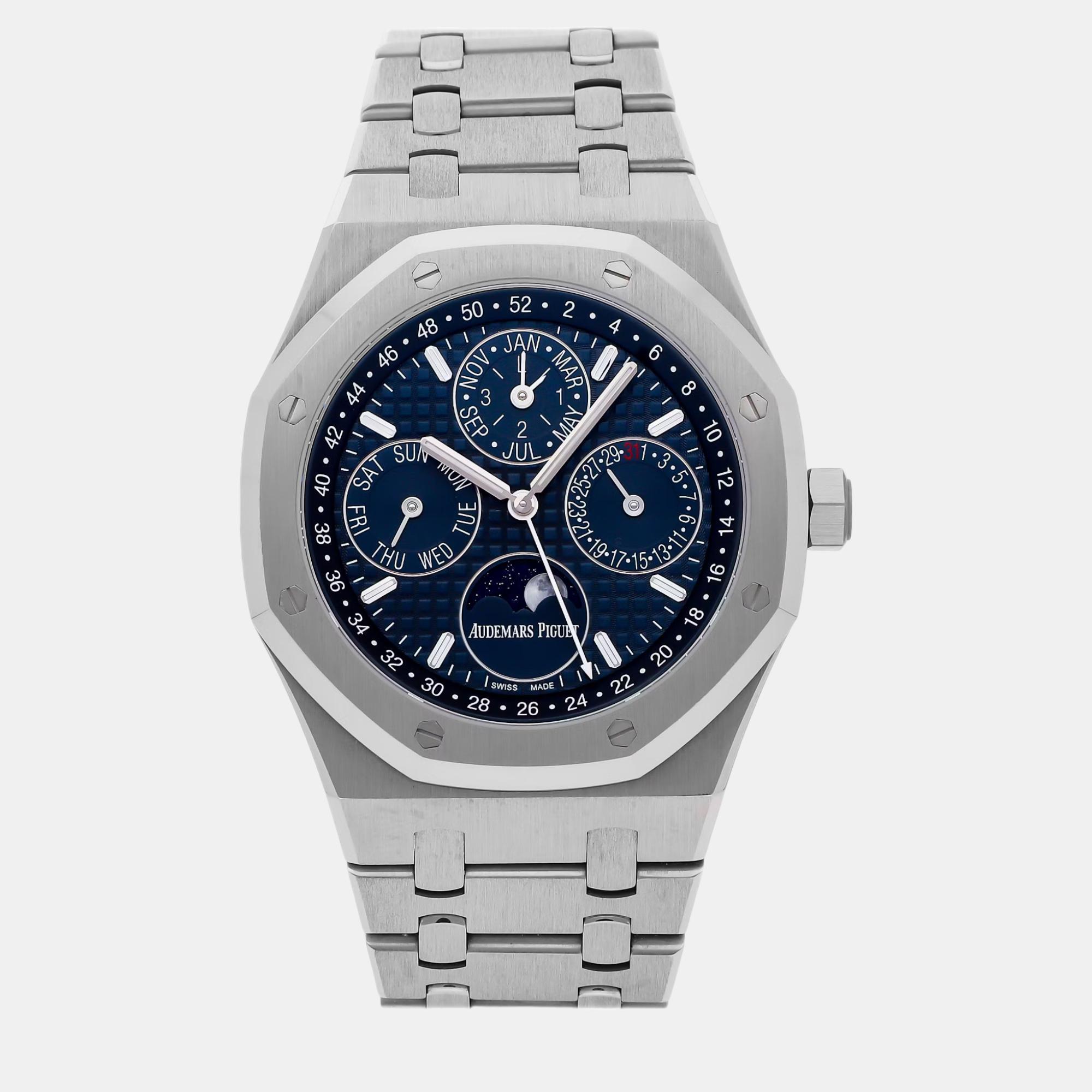 Pre-owned Audemars Piguet Blue Stainless Steel Royal Oak 26574st.oo.1220st.02 Automatic Men's Wristwatch 41 Mm