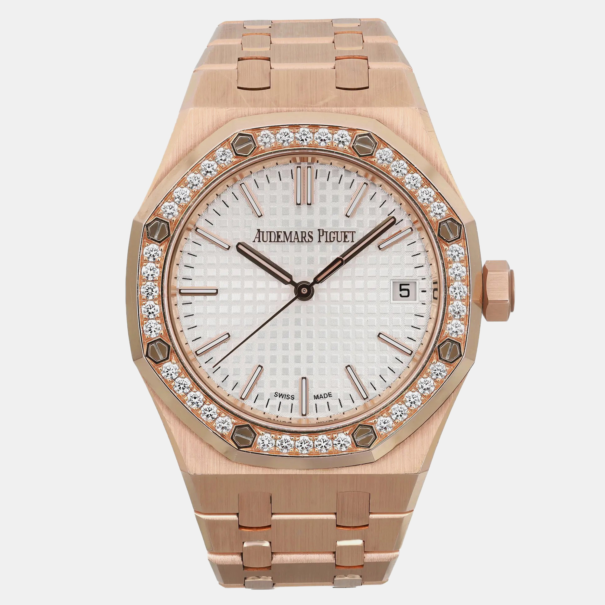 

Audemars Piguet Silver 18k Rose Gold Royal Oak 15551OR.ZZ.1356OR.01 Automatic Men's Wristwatch 37 mm