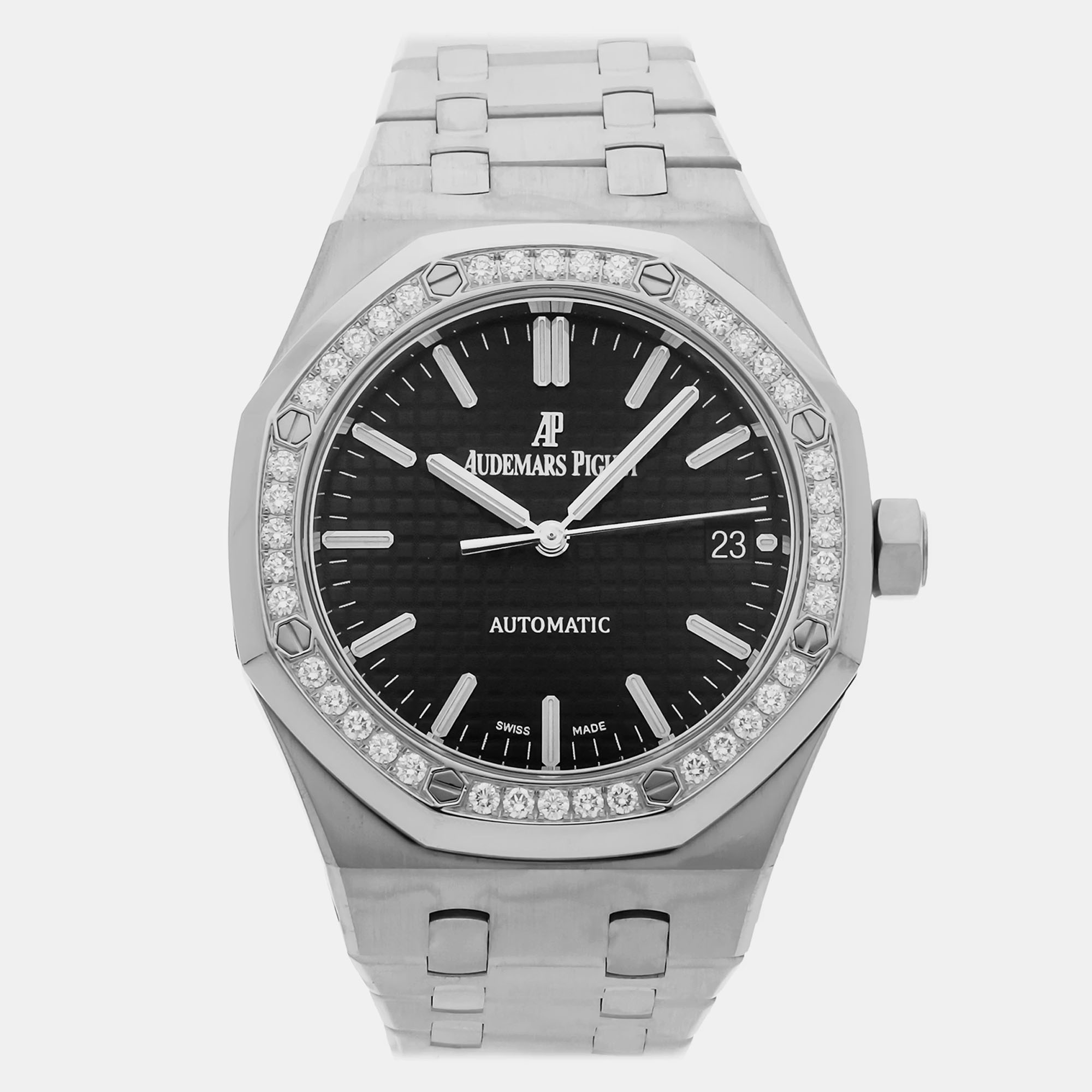 

Pre-Owned Audemars Piguet Royal Oak 15451ST.ZZ.1256ST.01 Black Automatic Diamond Stainless Steel Men's Wristwatch 37 MM