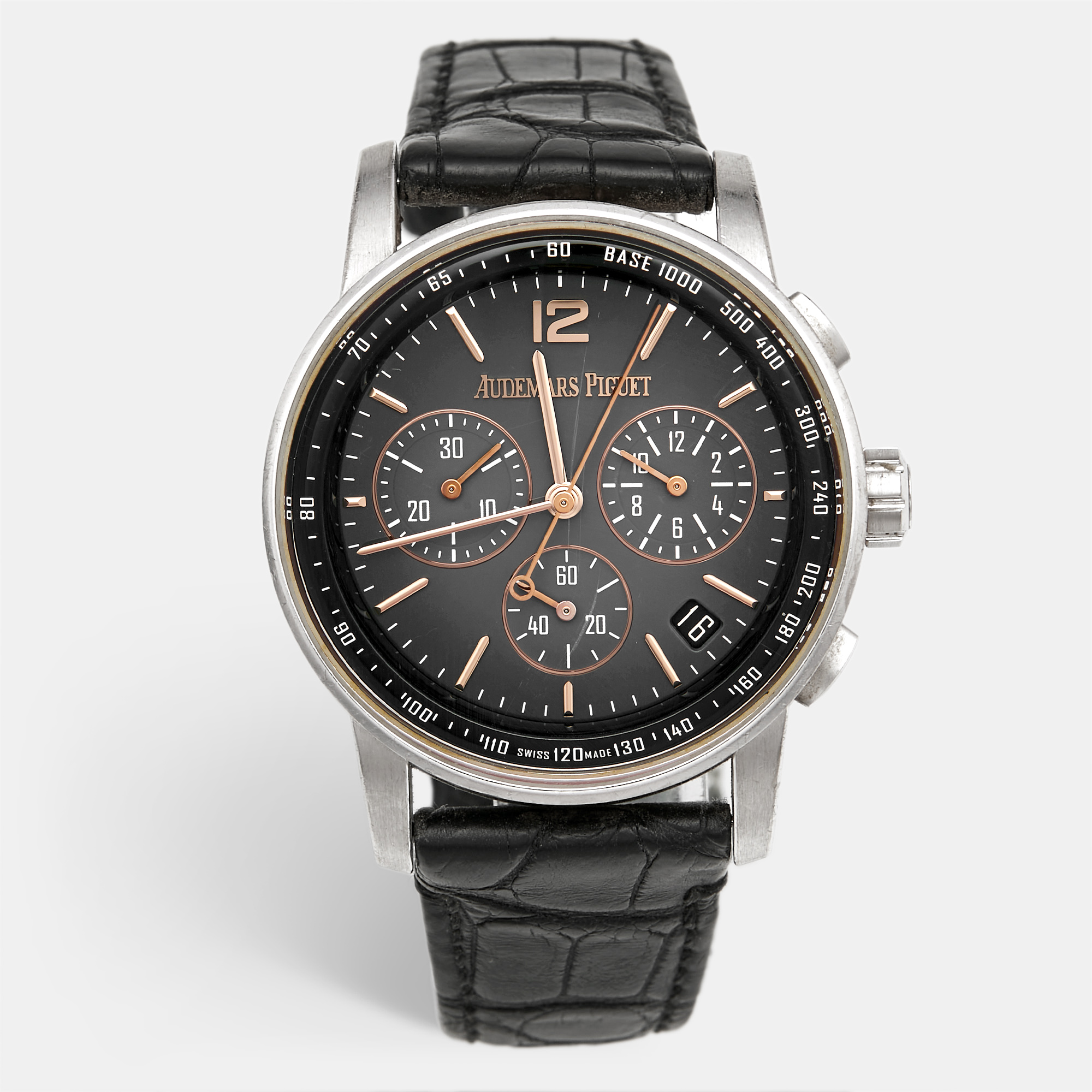 Audemars Piguet Code 1159 26393CROOA002CR01 Grey Dial 18k Rose Gold 18k White Gold Alligator Leather Mens Wristwatch 41 mm