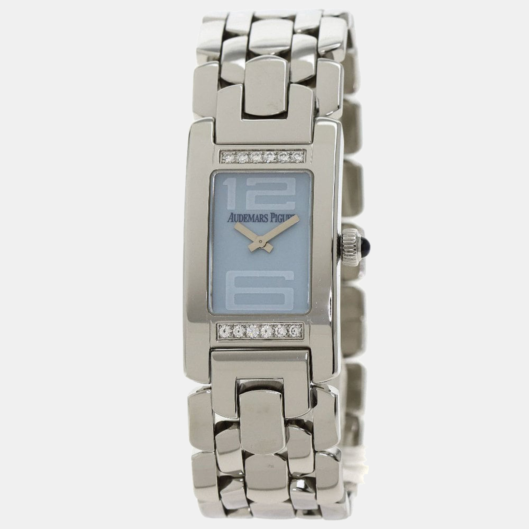 Pre-owned Audemars Piguet Blue Diamonds Stainless Steel Promesse 67259st Men's Wristwatch 20 Mm