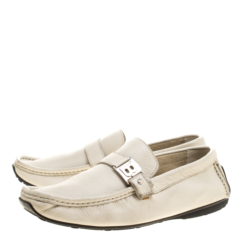 Baldinini Cream Leather Buckle Detail Loafers Size 41.5 Baldinini