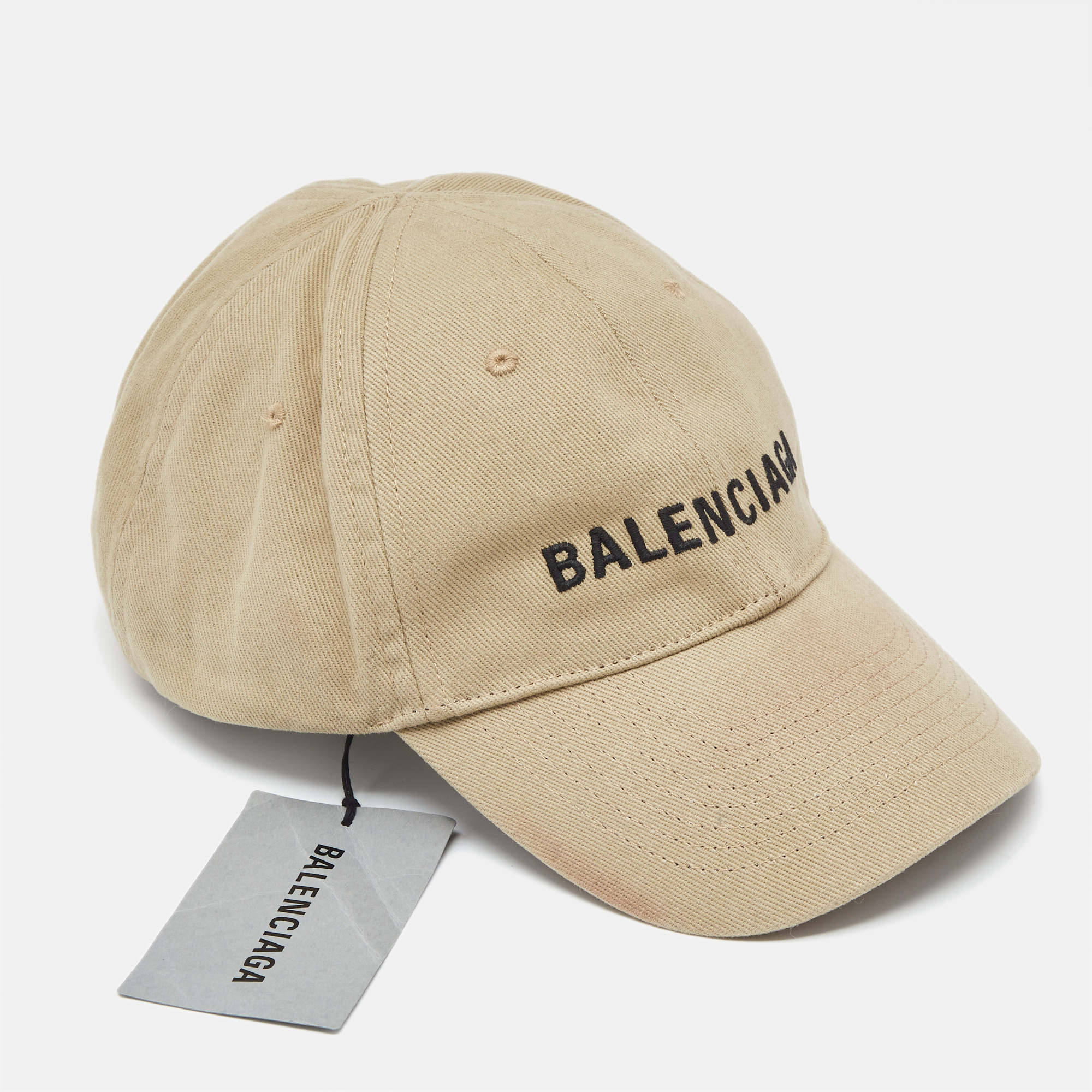 

Balenciaga Beige Canvas Logo Embroidered Baseball Cap