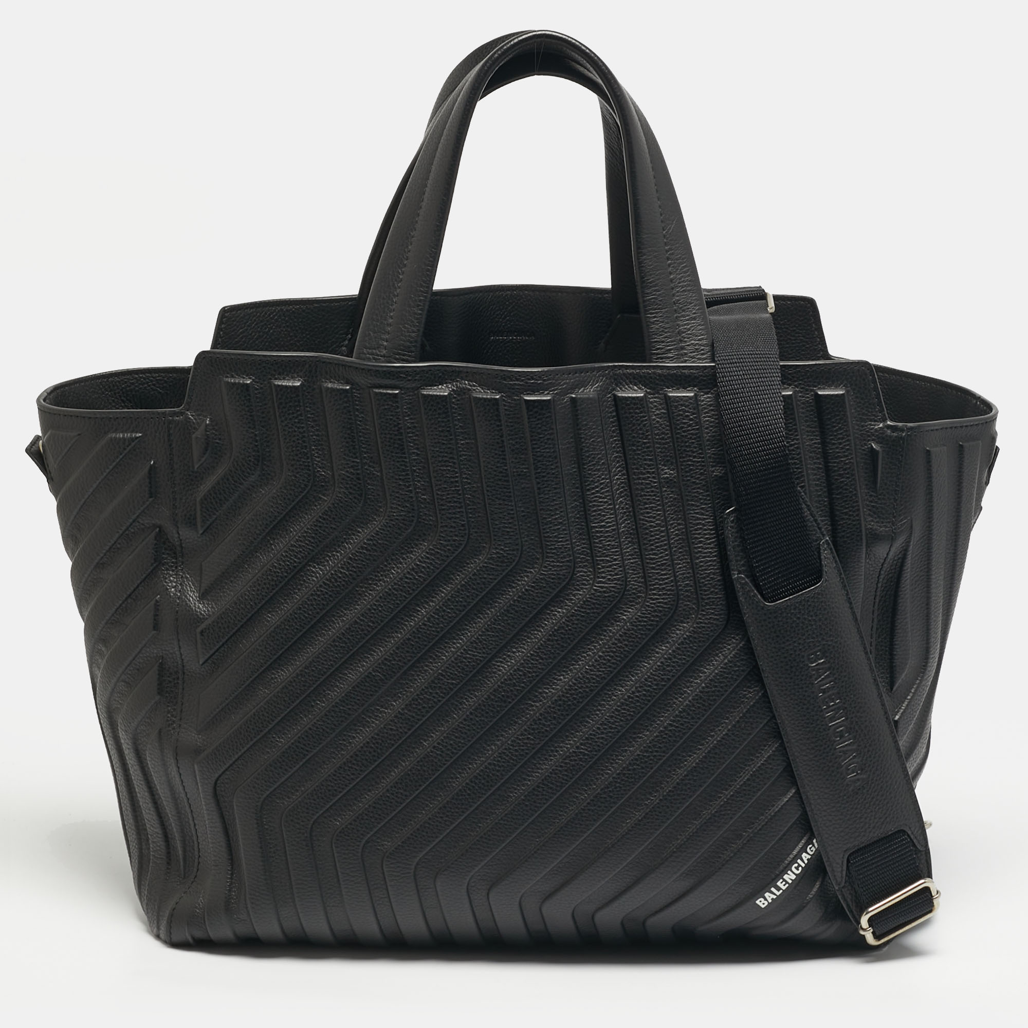 

Balenciaga Car East West  Black Embossed Leather Tote