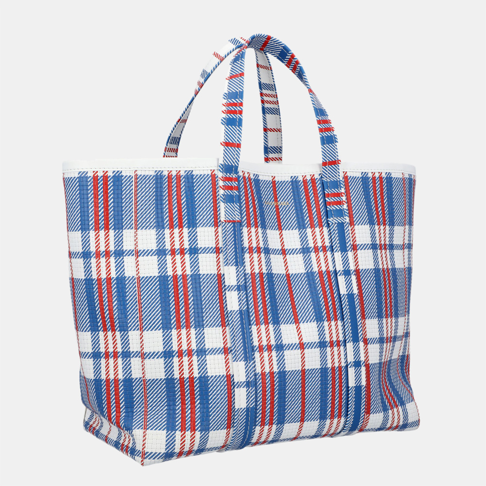 

Balenciaga Blue/Red Check Barbes East-West Tote Bag, Multicolor