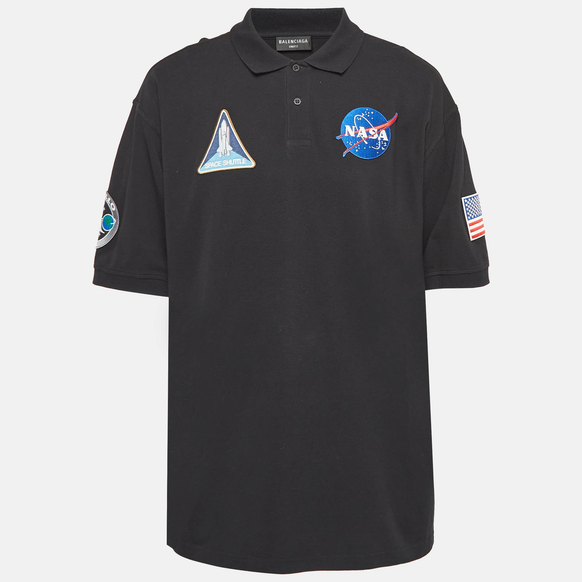 

Balenciaga X Nasa Black Space Applique Cotton Polo T-Shirt XL