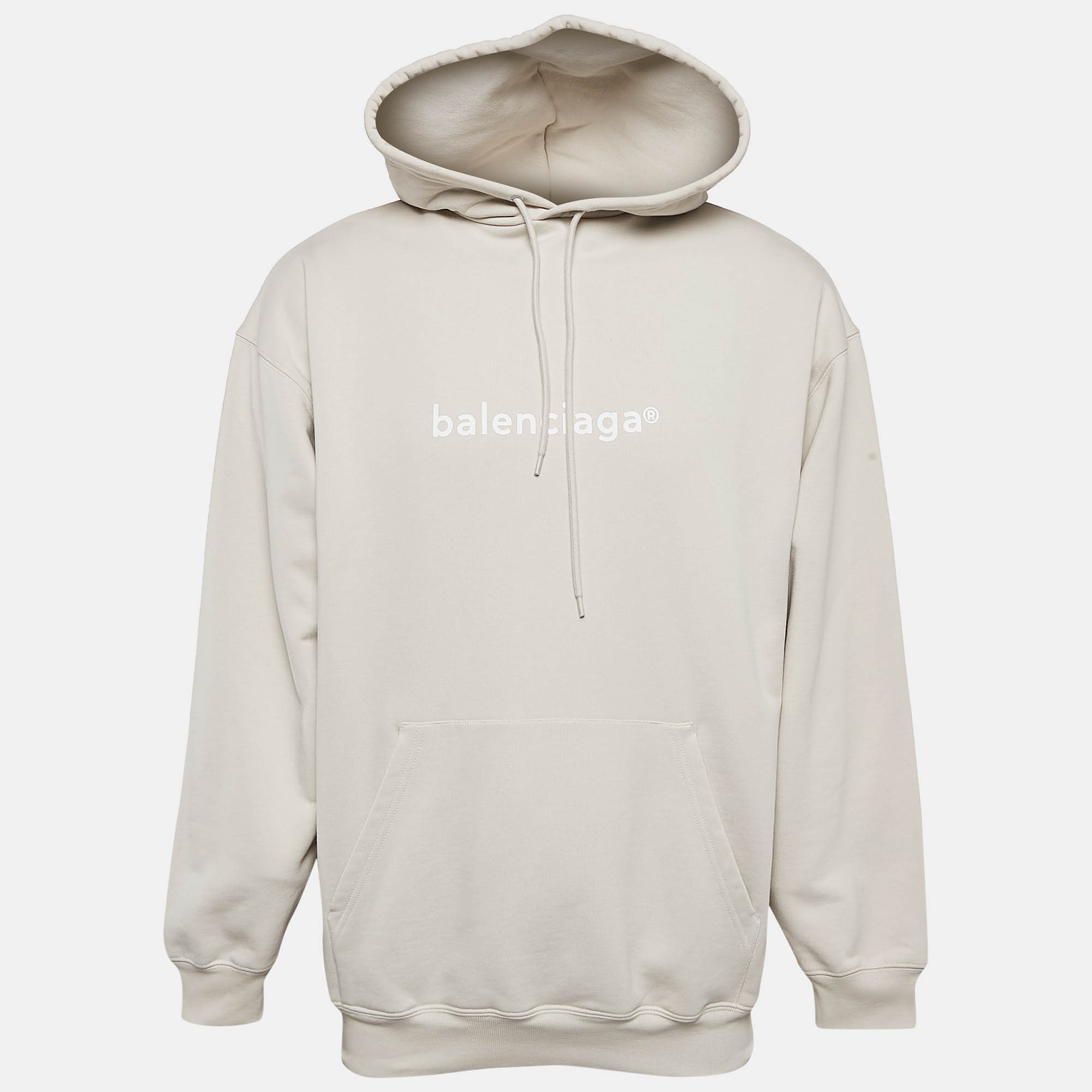 

Balenciaga Beige Logo Print Cotton Unisex Hooded Sweatshirt S