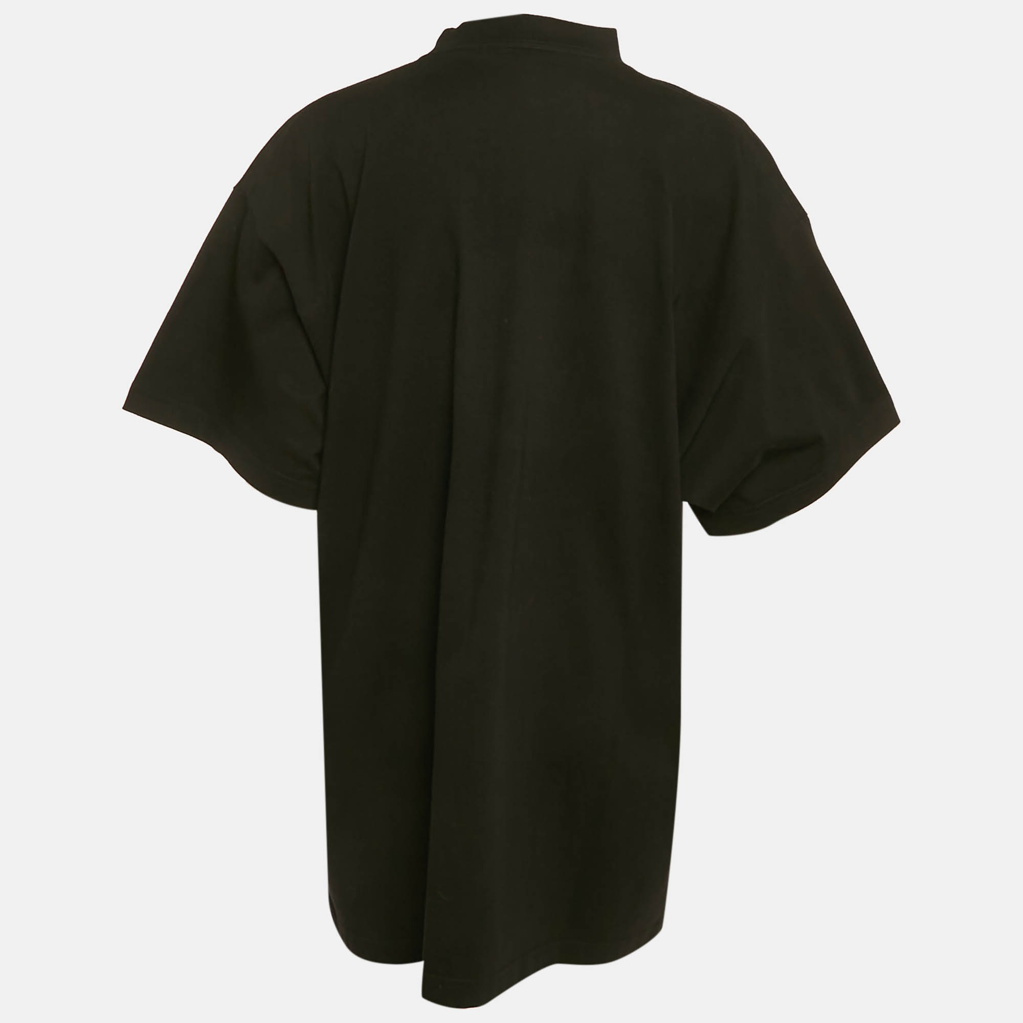 Balenciaga Black Flip Logo Embroidered Cotton Oversized T-Shirt M 