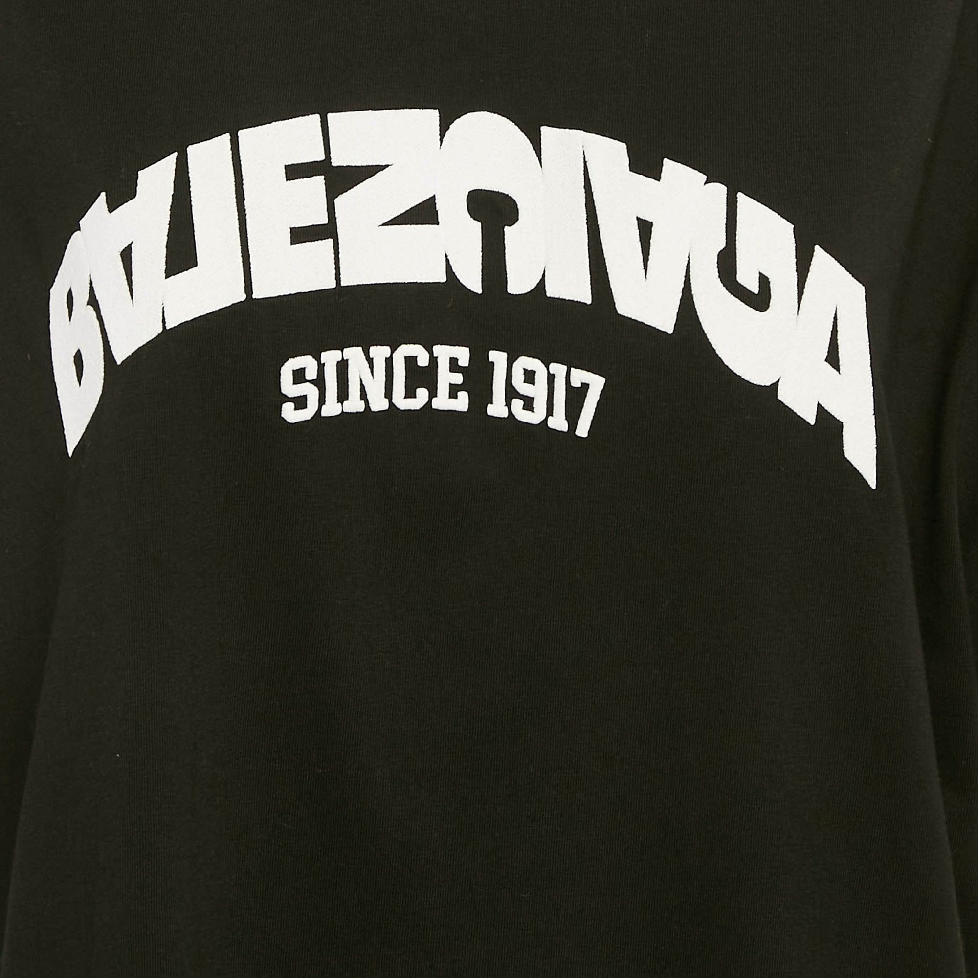 Balenciaga Black Flip Logo Embroidered Cotton Oversized T-Shirt M 