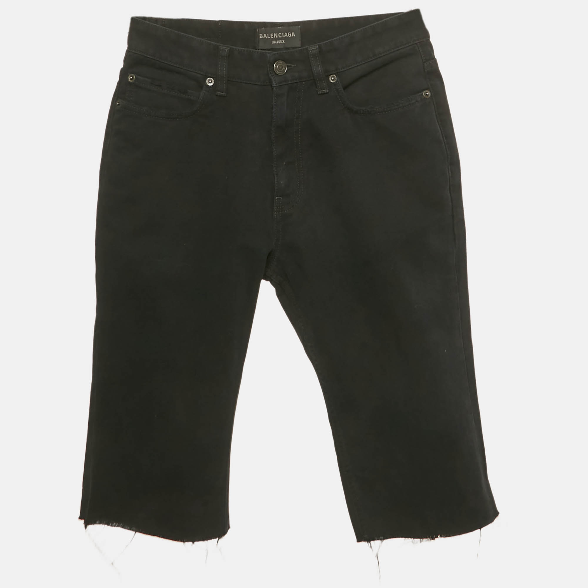 

Balenciaga Unisex Black Denim Raw Edge Shorts M Waist 29"
