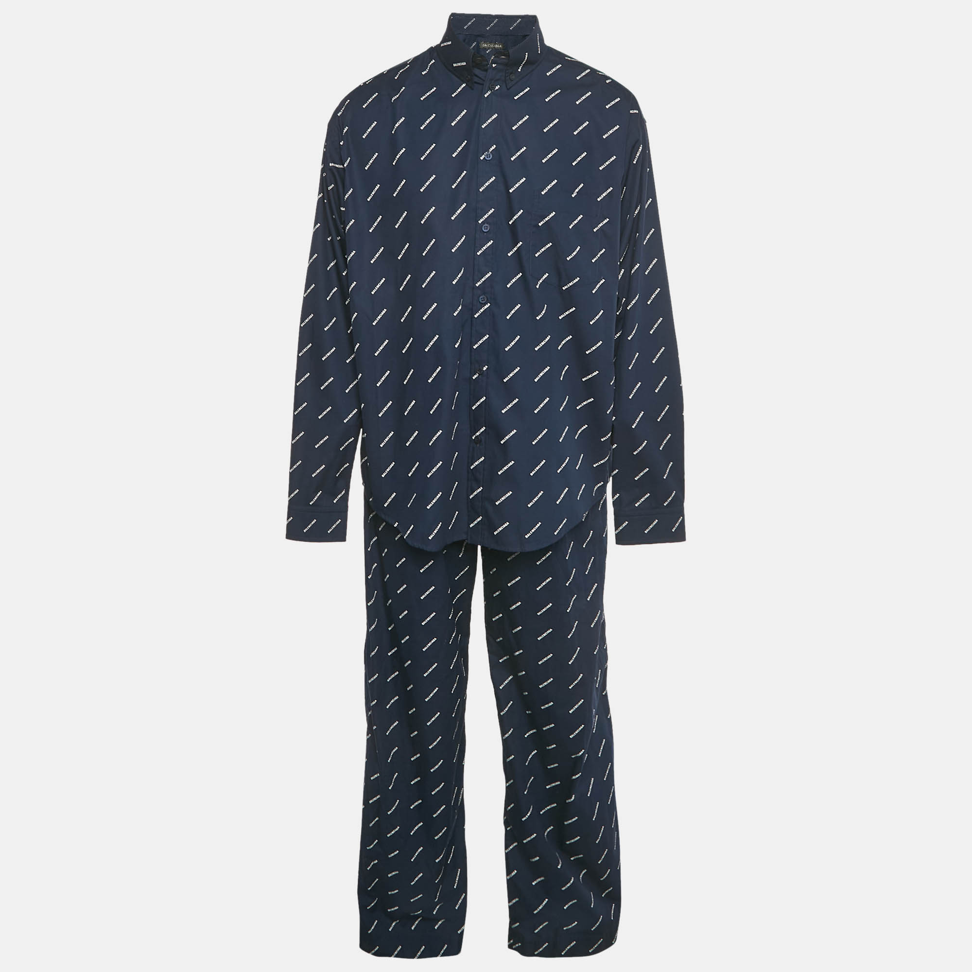 

Balenciaga Navy Blue Logo All-Over Cotton Set S
