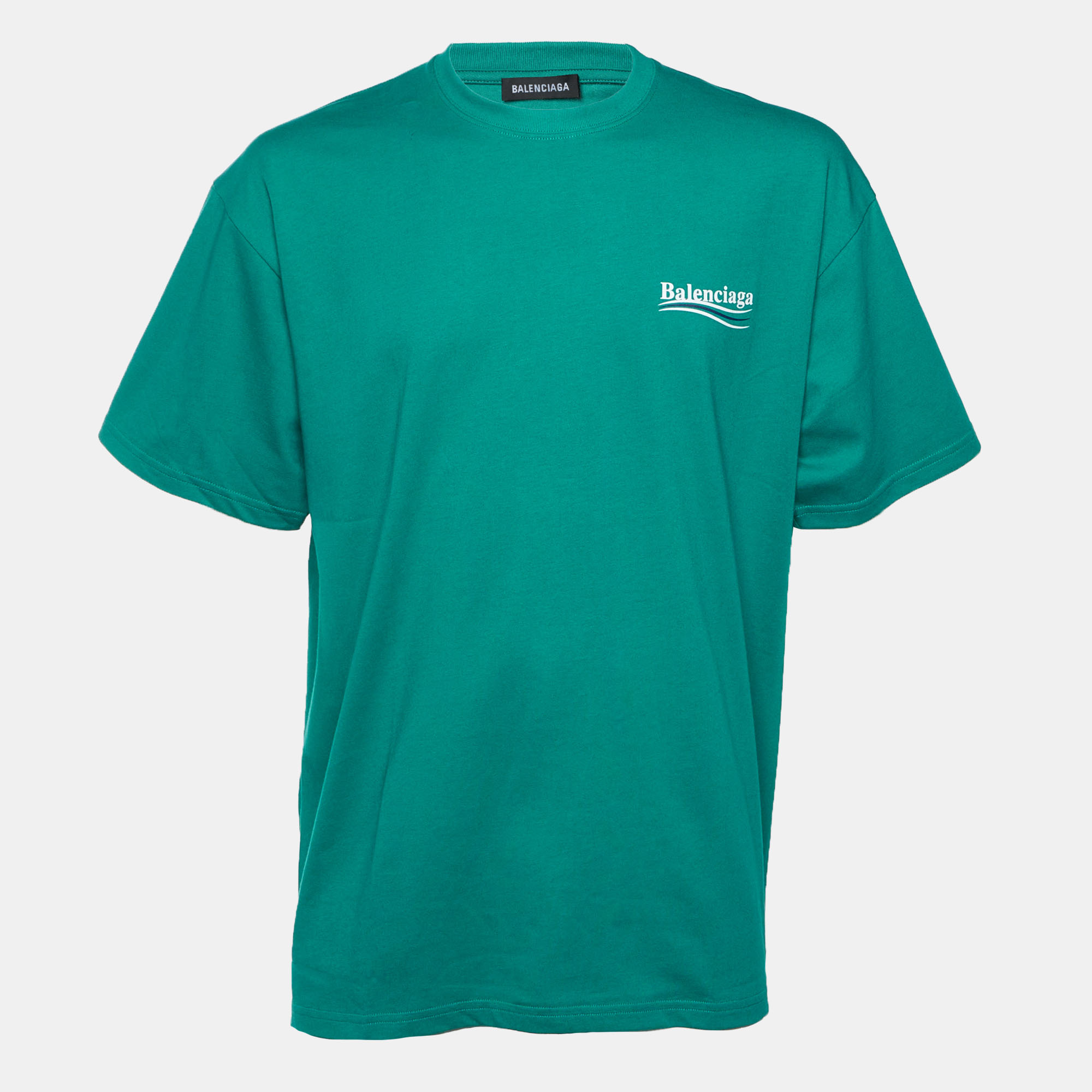 

Balenciaga Teal Blue Political Campaign Print Jersey T-Shirt L