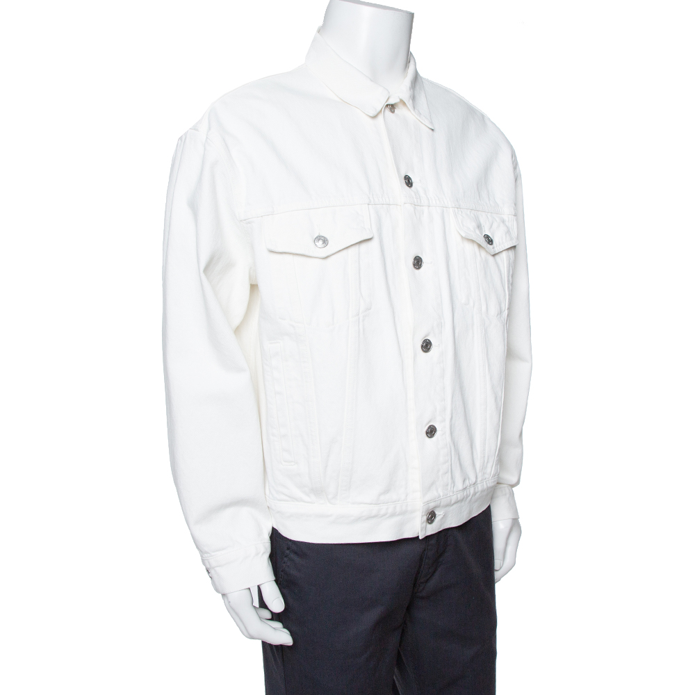 

Balenciaga White Denim Logo Embroidered Trucker Jacket