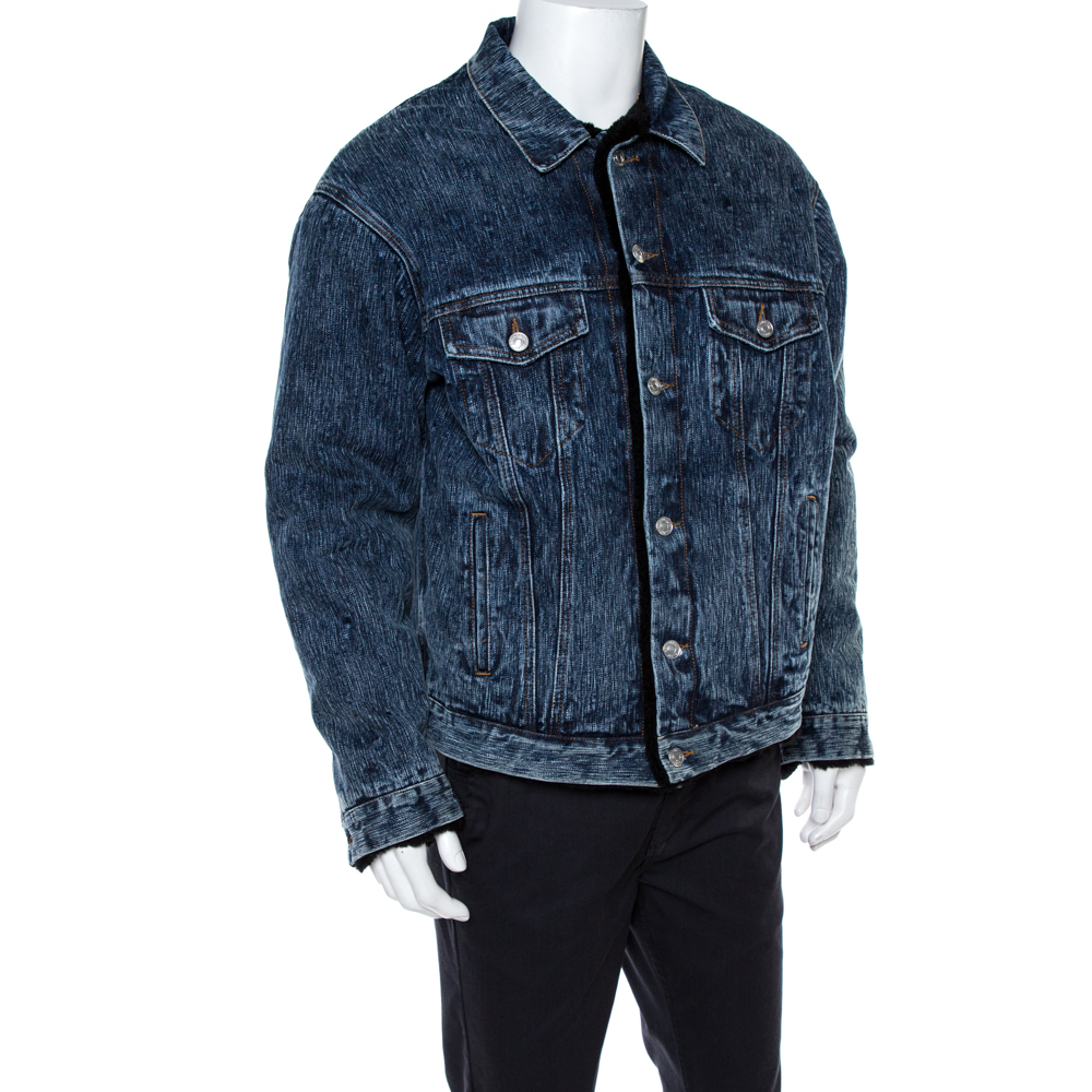 

Balenciaga Blue Denim Faux Shearling Lined Oversized Jacket