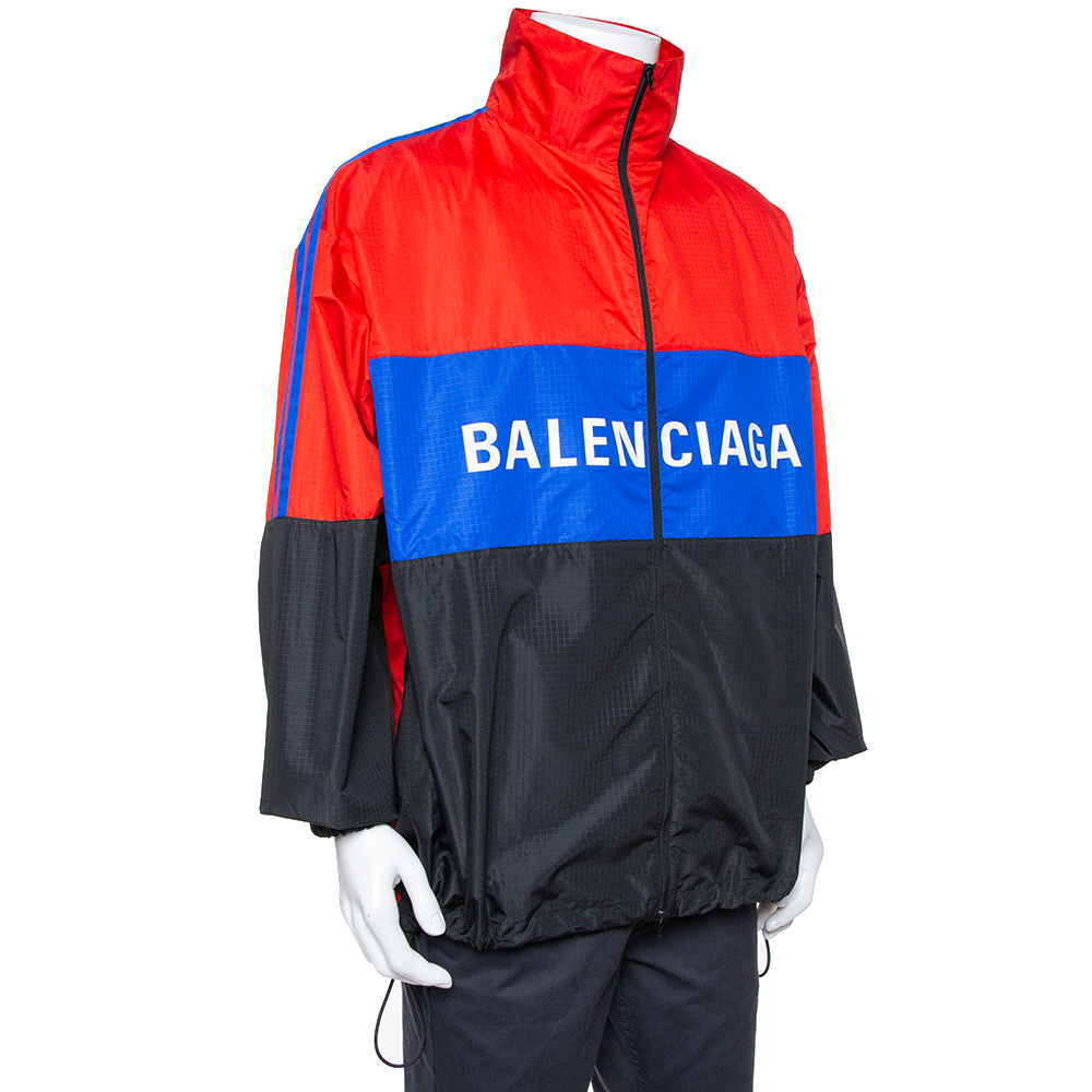 

Balenciaga Color Block Logo Printed Synthetic Oversized Windbreaker Jacket, Red