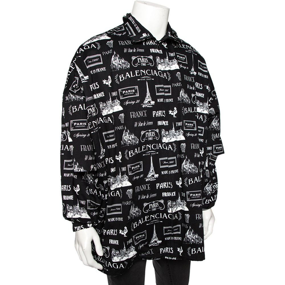 

Balenciaga Black Cotton Graphic Logo Printed Jacket
