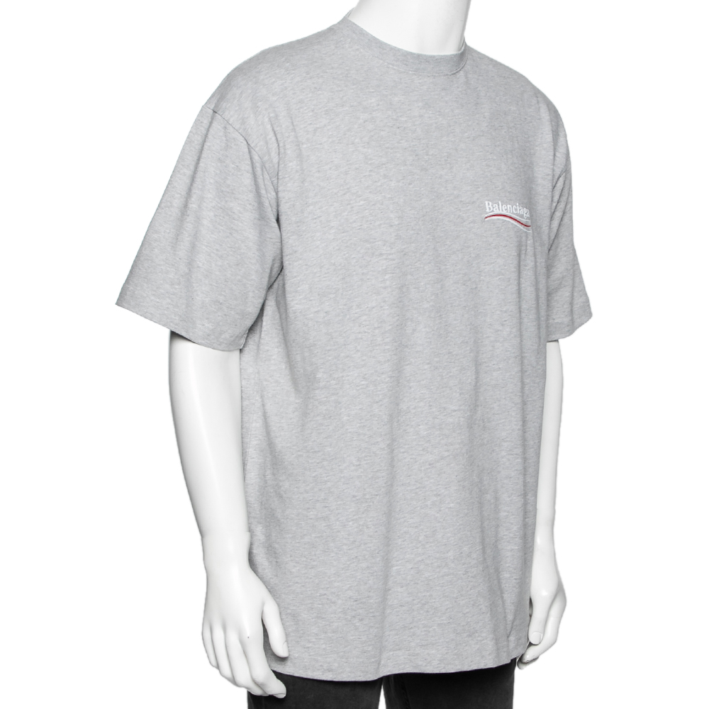 

Balenciaga Grey Cotton Logo Embroidered Oversized T-Shirt