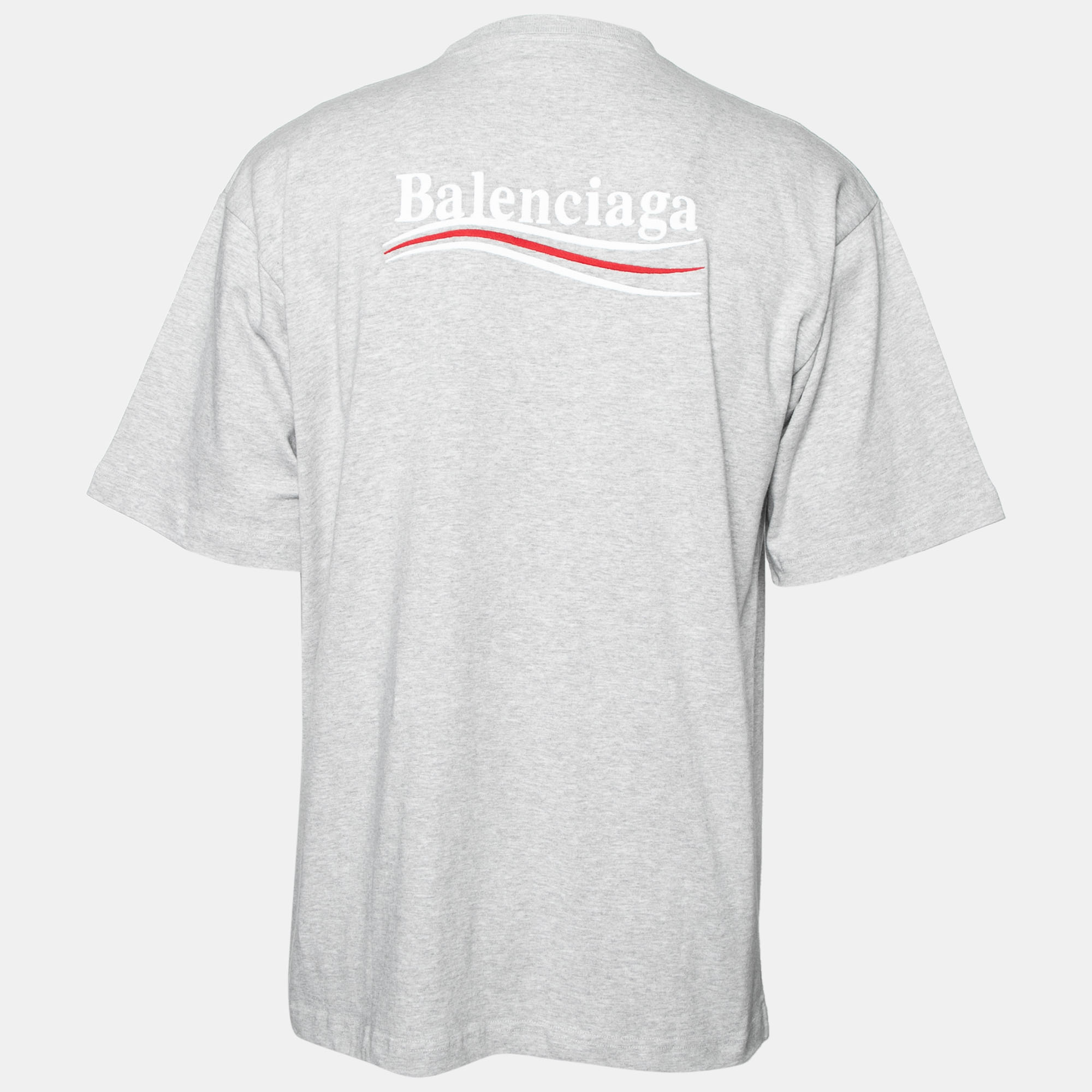 

Balenciaga Grey Cotton Logo Embroidered Crew Neck T-Shirt