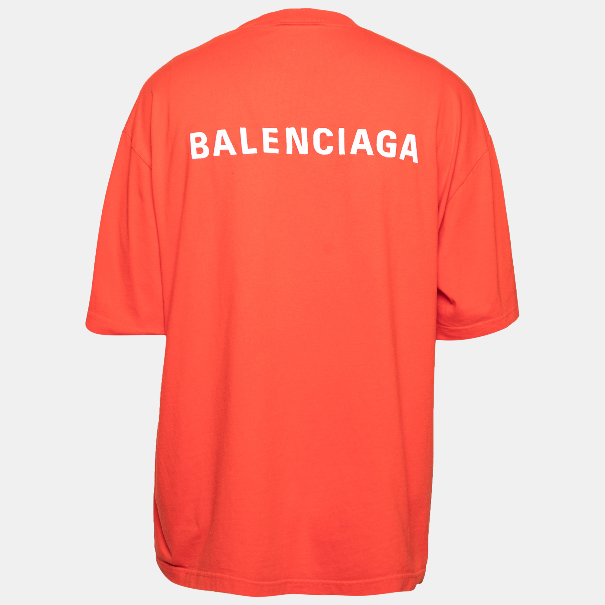 

Balenciaga Red Cotton Logo Printed Short Sleeve Crewneck T-Shirt