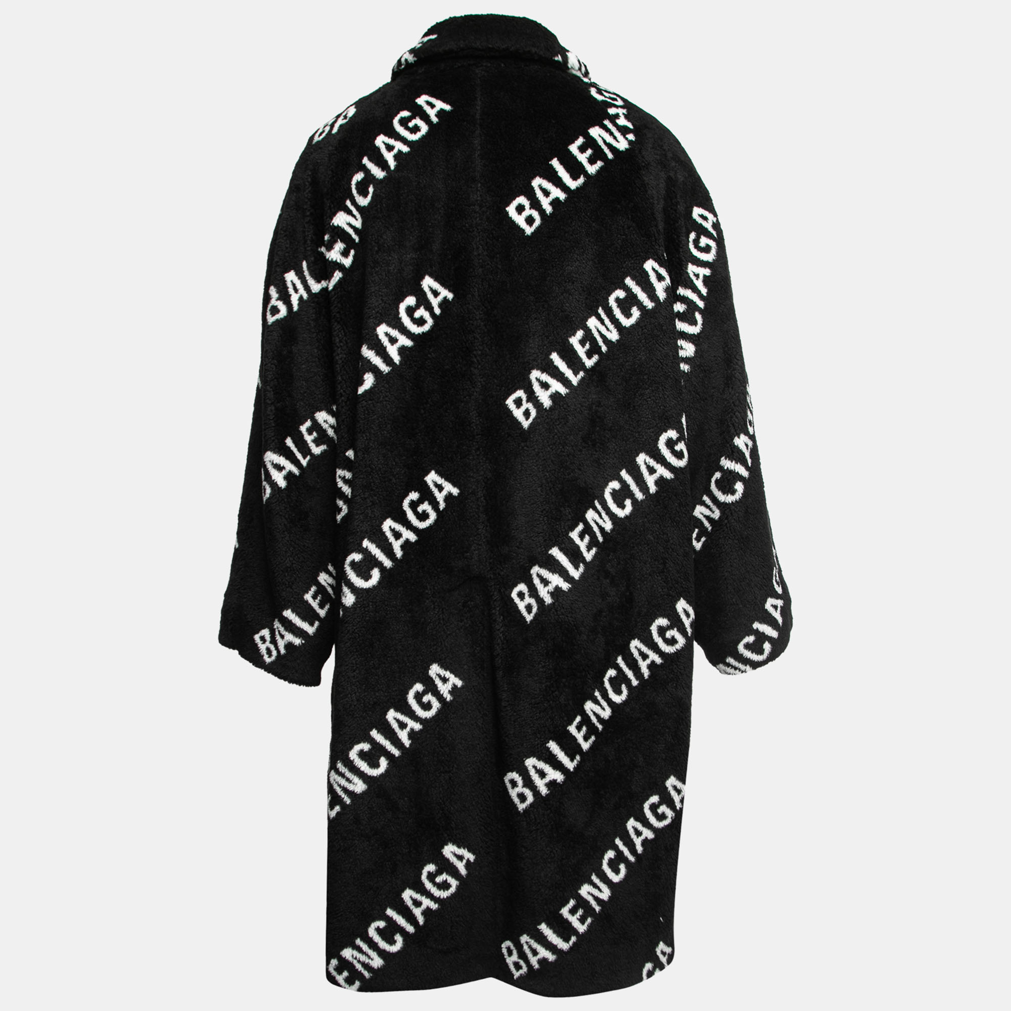 

Balenciaga Black All Over Logo Faux Fur Oversized Coat
