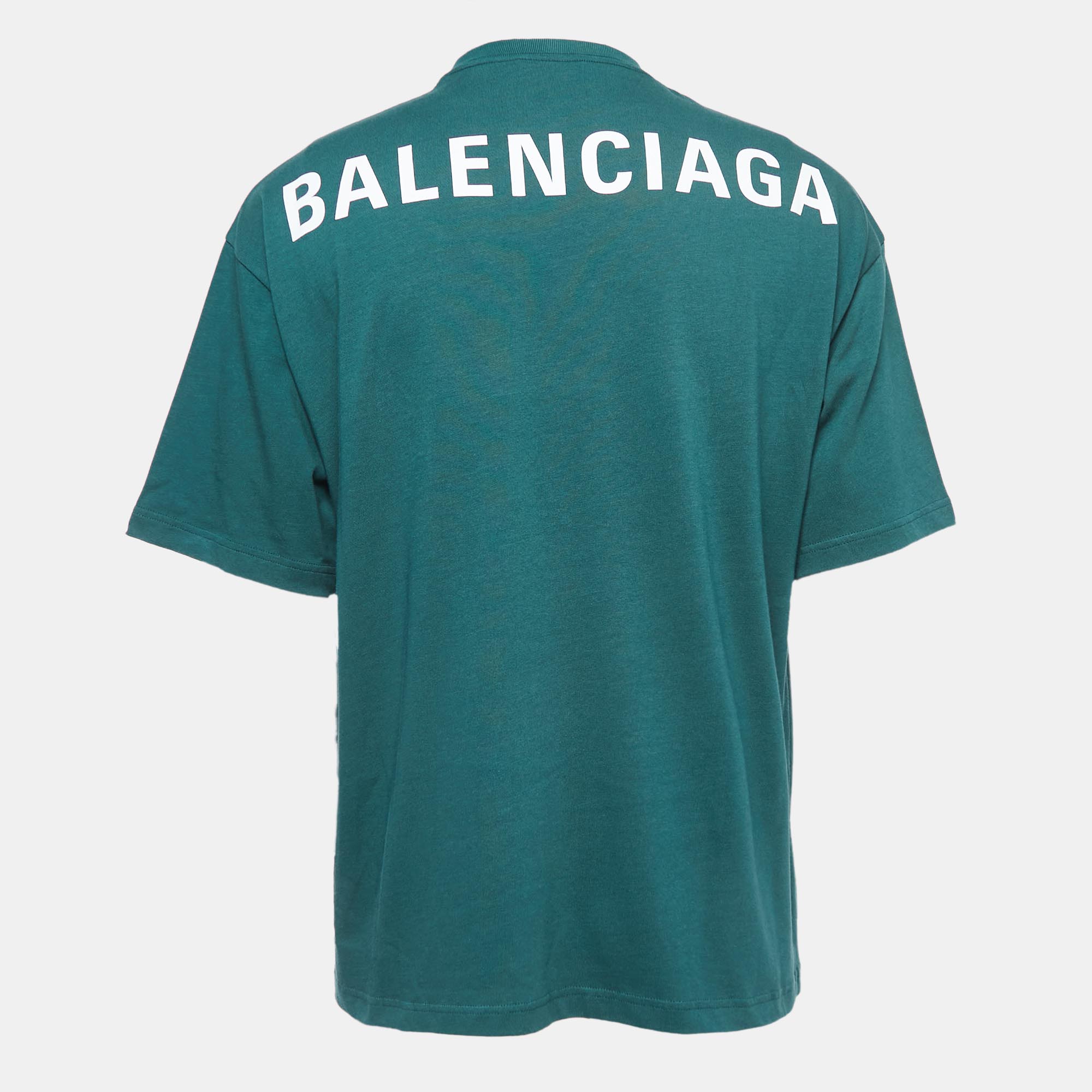 

Balenciaga Green Logo Print Cotton Crew Neck T-Shirt