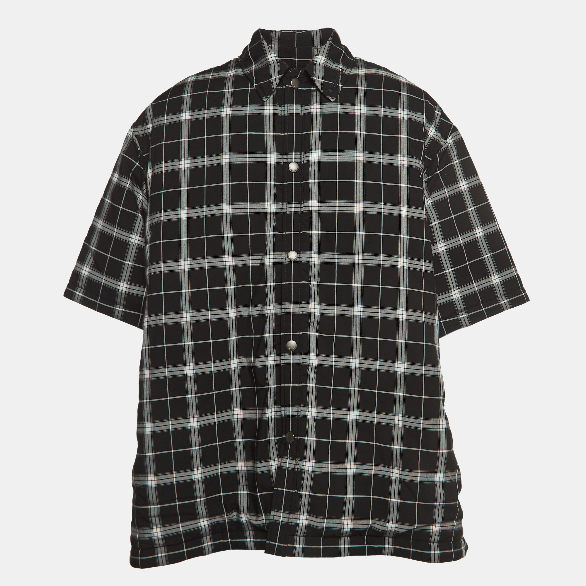 Pre-owned Balenciaga Black/white Checked Lyocell Blend Padded Shirt S