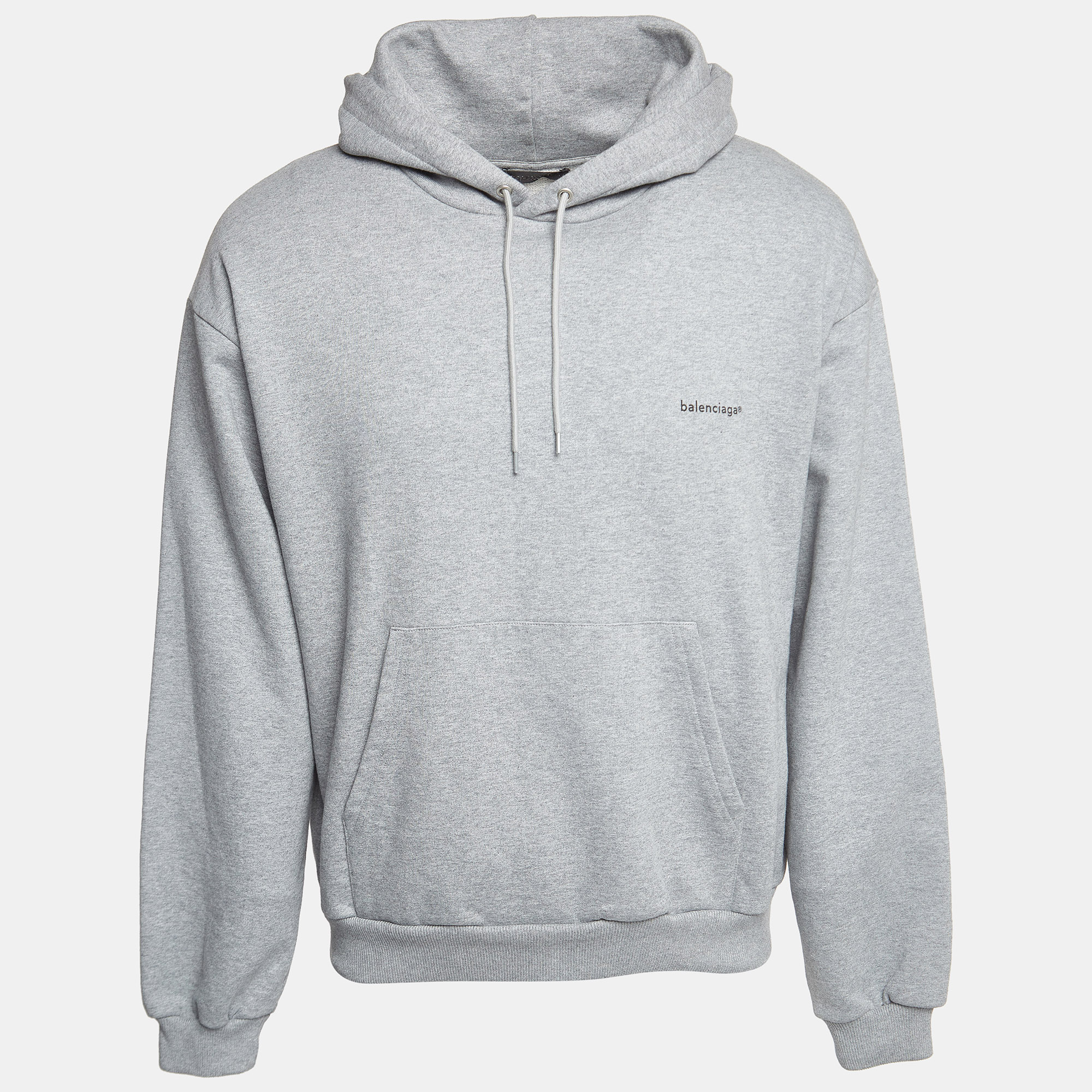 

Balenciaga Grey Logo Print Cotton Hooded Sweatshirt