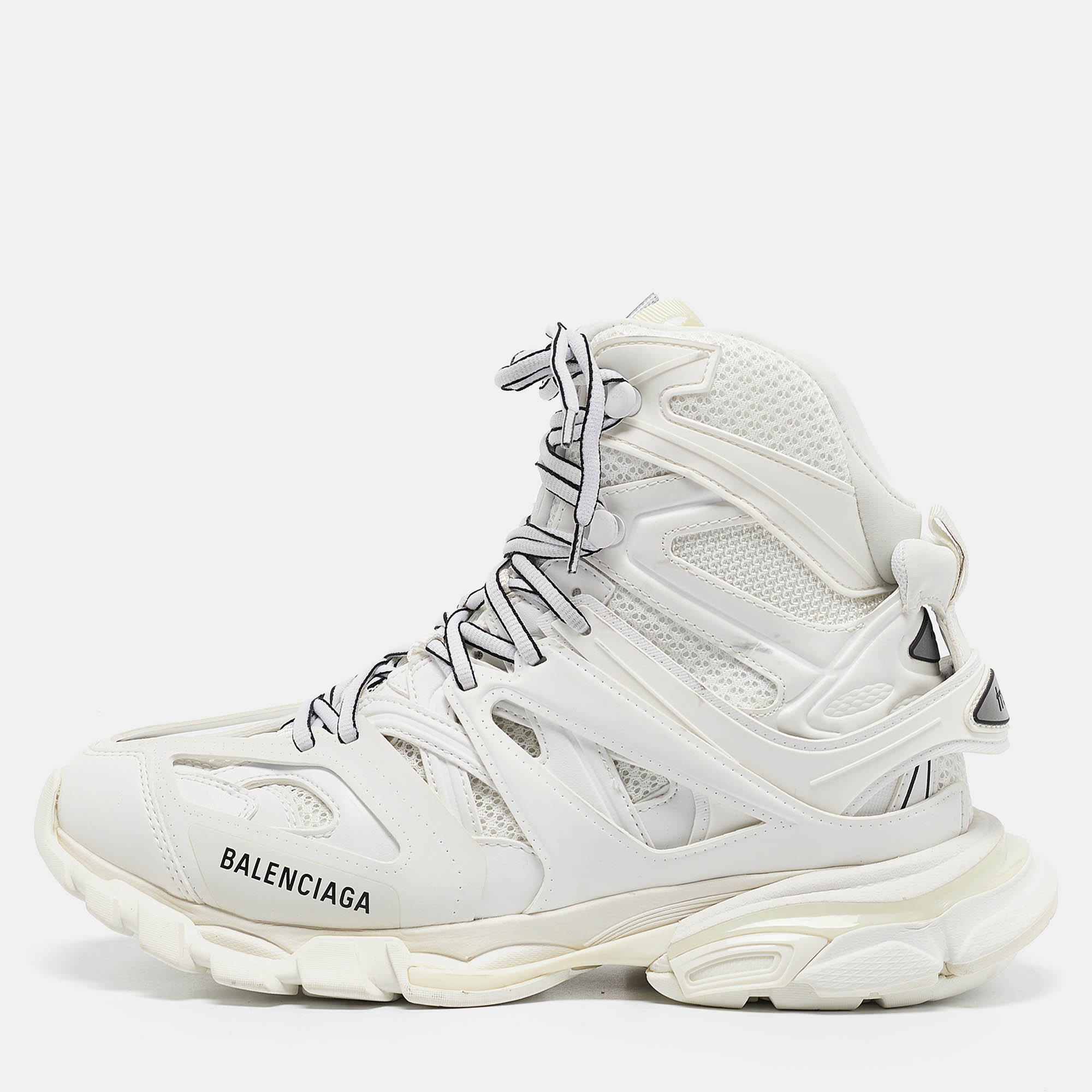 

Balenciaga White Mesh and Faux Leather Track Hike High Top Sneakers Size