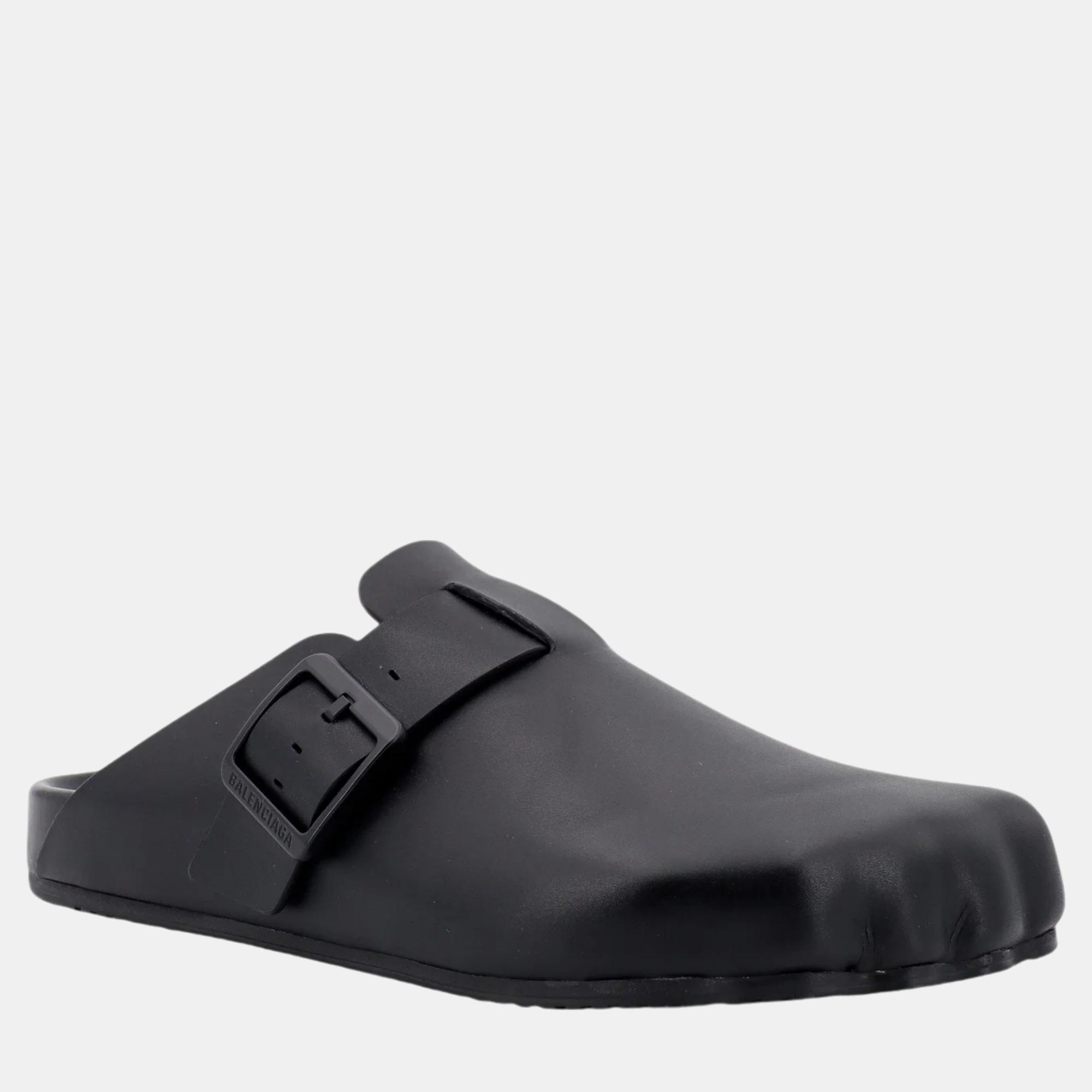 

Balenciaga Black Leather Sunday Slide Sandals