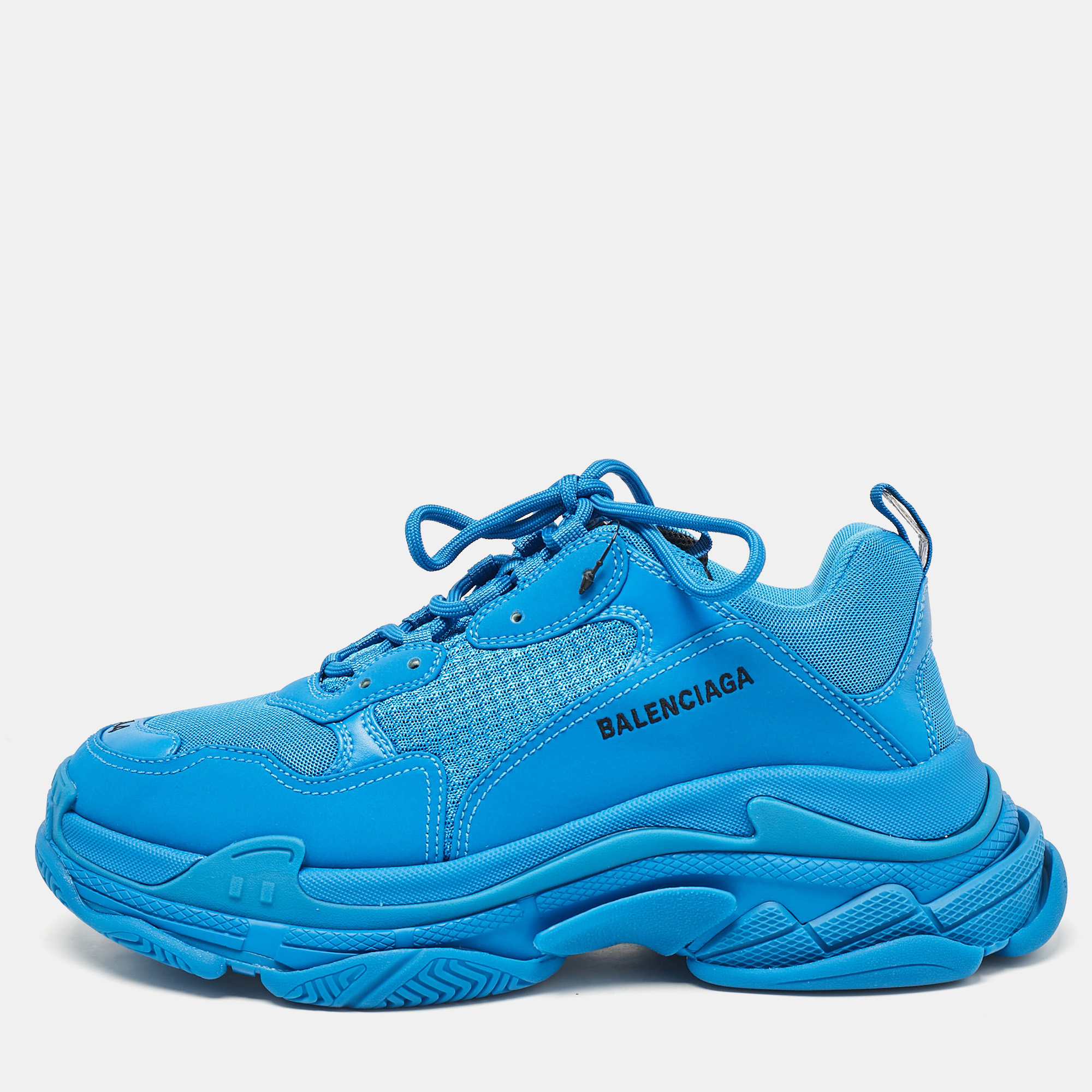 

Balenciaga Blue Faux Leather and Mesh Triple S Sneakers Size