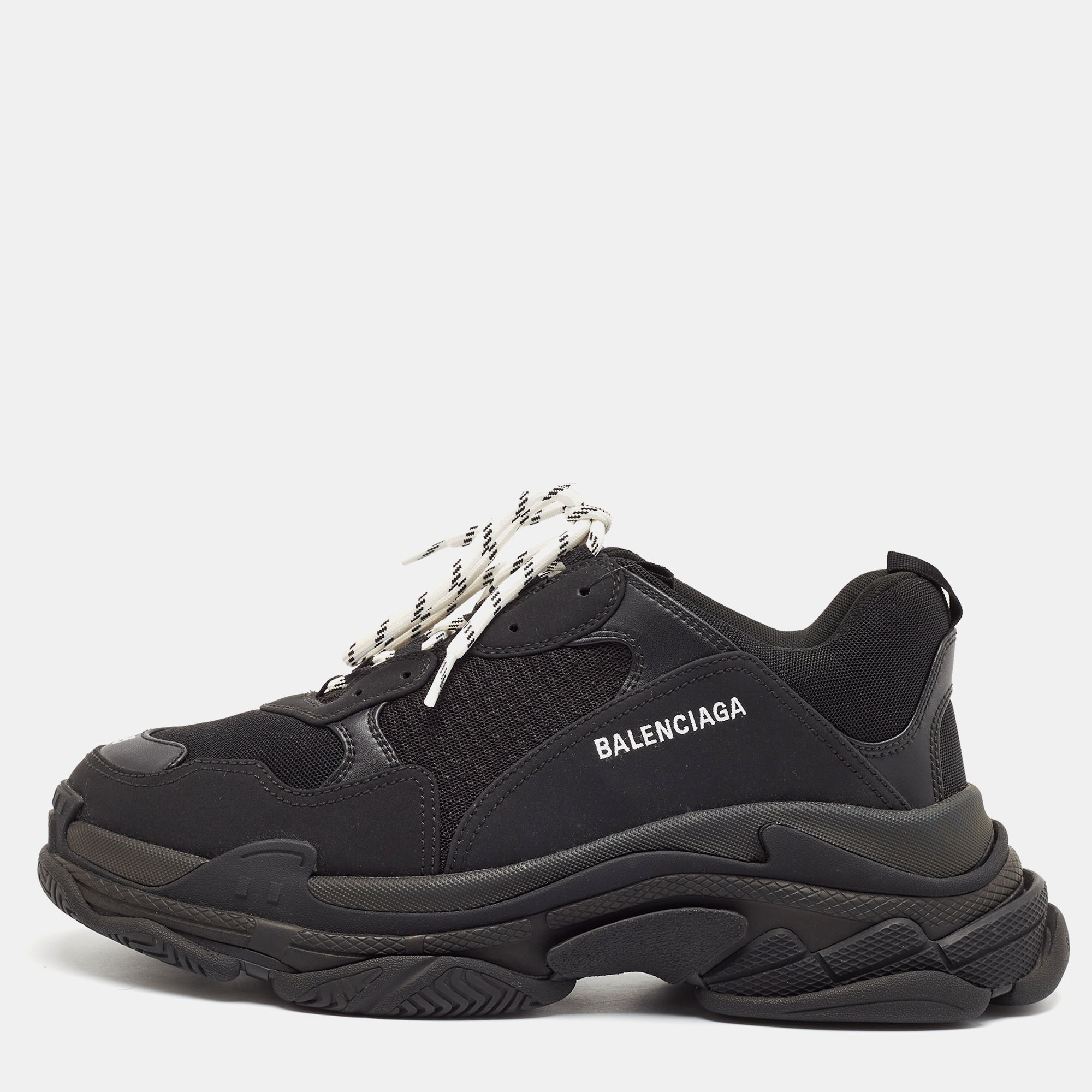 

Balenciaga Black Faux Leather and Mesh Triple S Sneakers Size