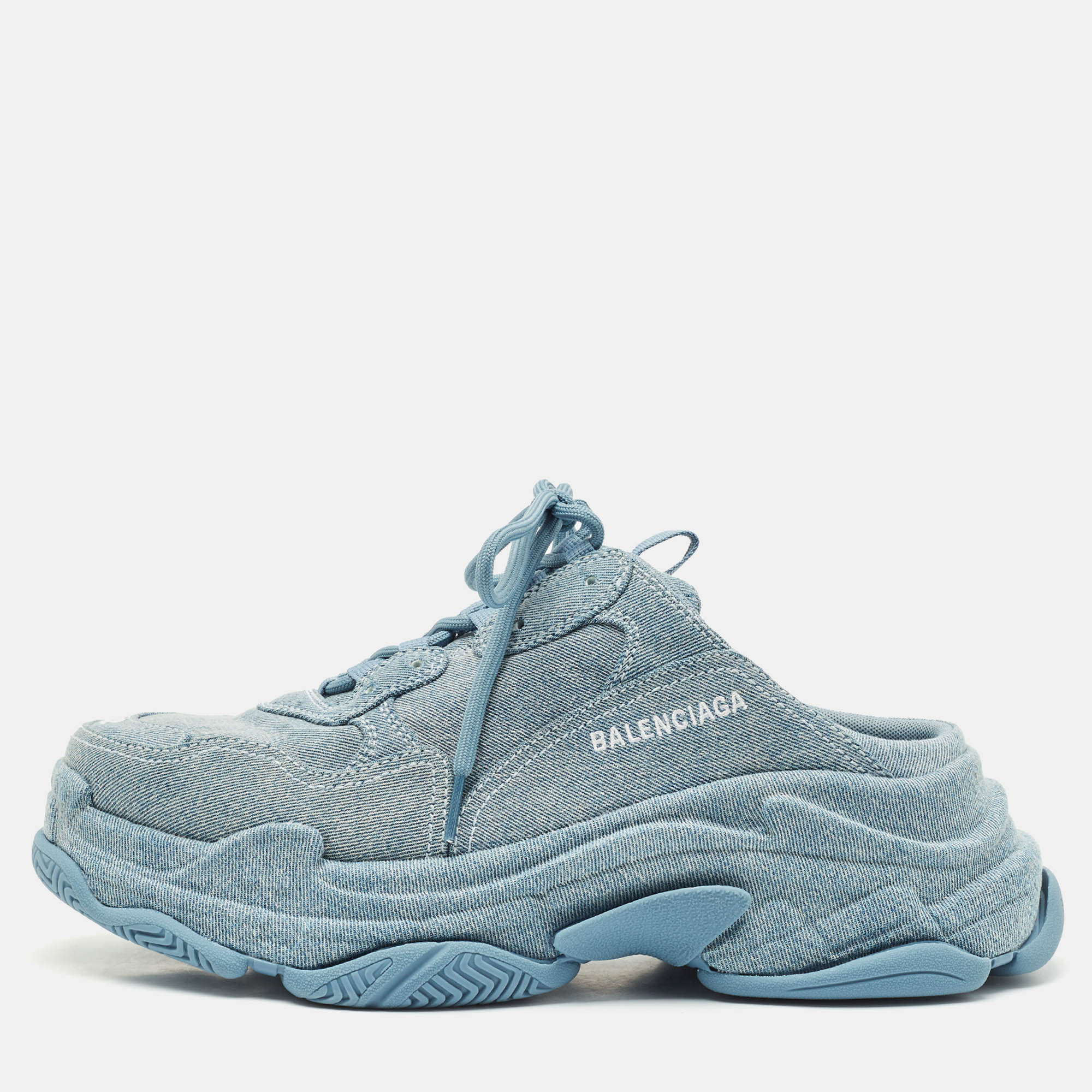 

Balenciaga Blue Denim Triple S Mules Size