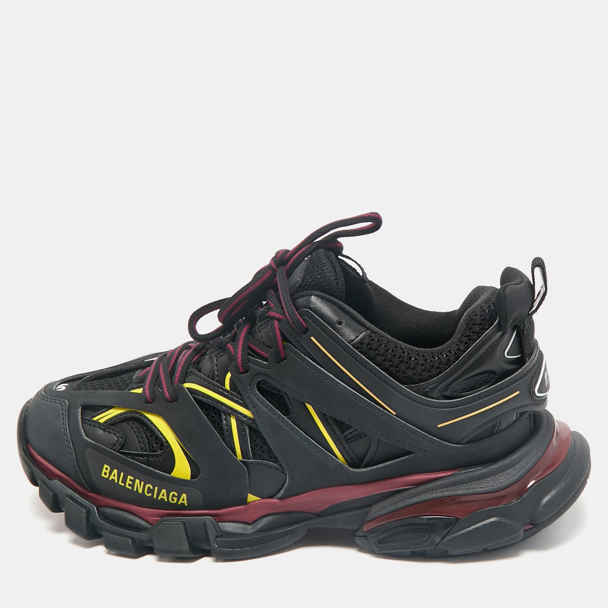 

Balenciaga Black Faux Leather and Mesh Track Sneakers Size