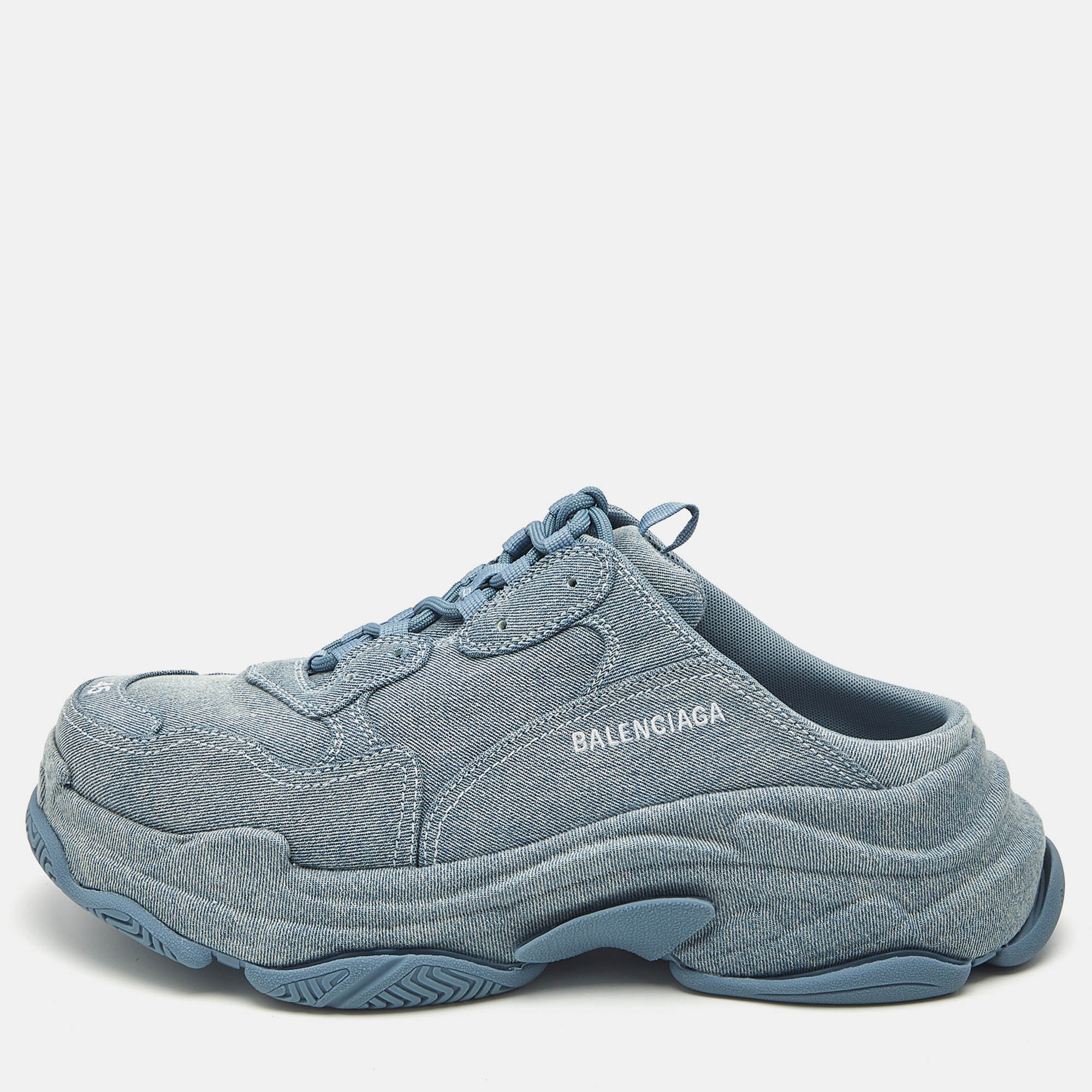 

Balenciaga Blue Denim Triple S Mules Size