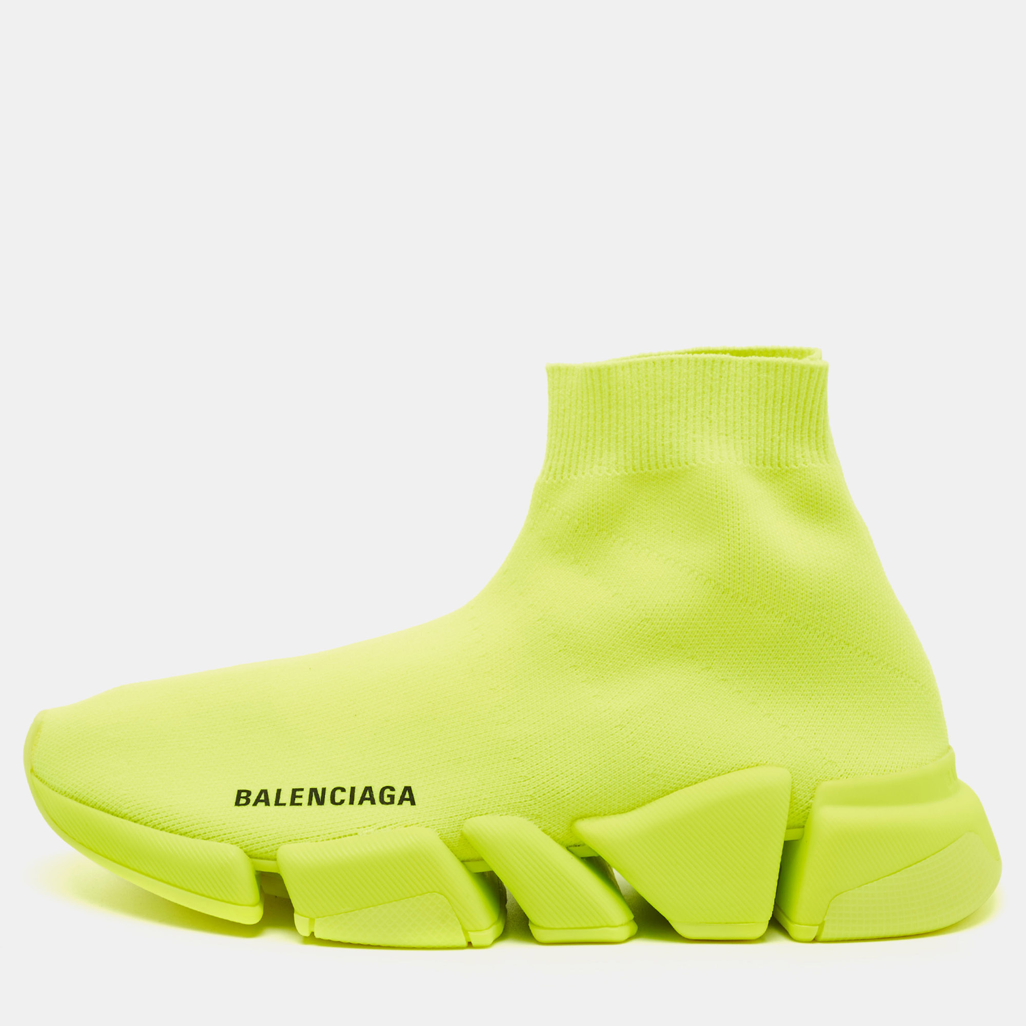 Balenciaga Neon Yellow Knit Fabric Speed 2.0 Sneakers Size 38