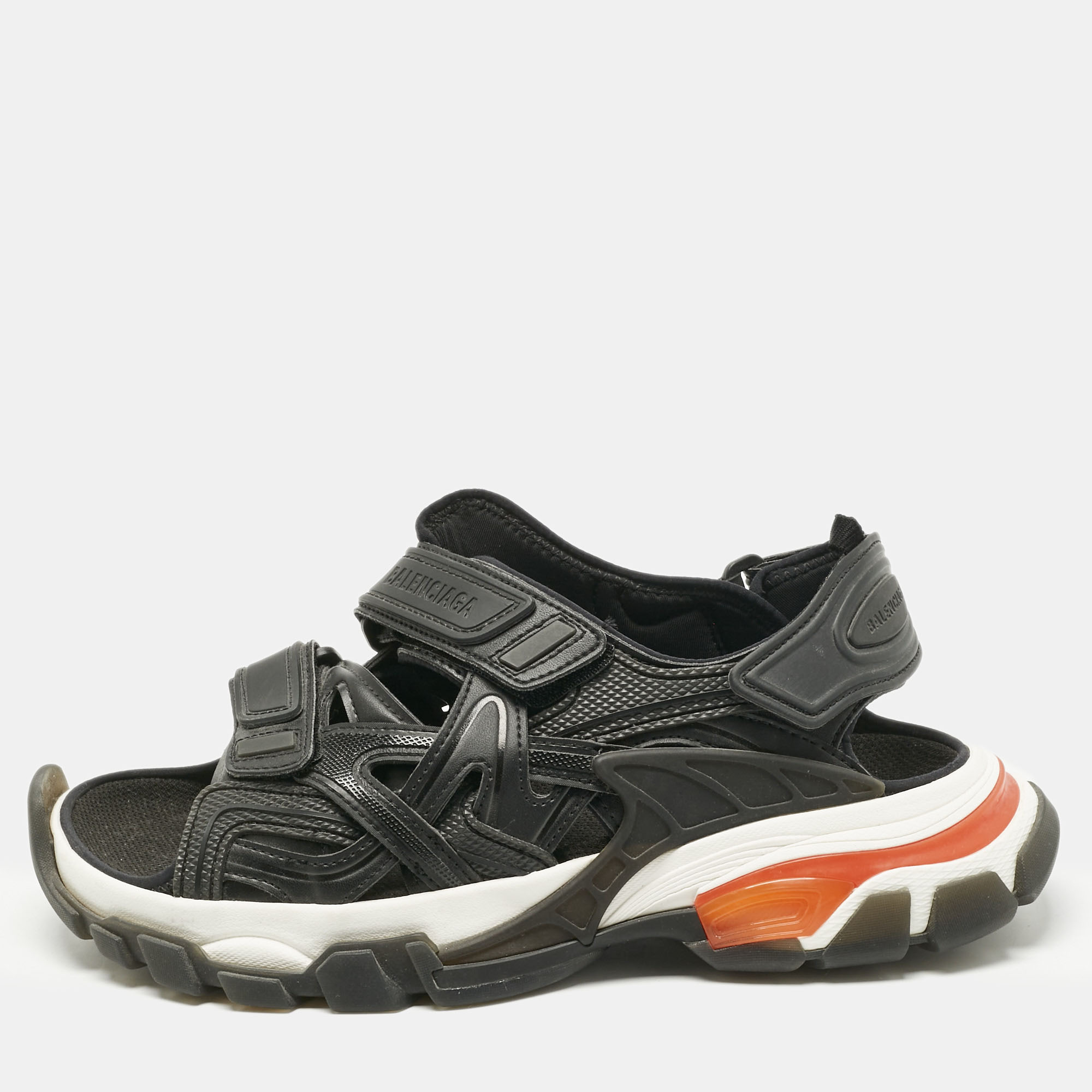 

Balenciaga Black Faux Leather and Rubber Track Flat Sandals Size 39
