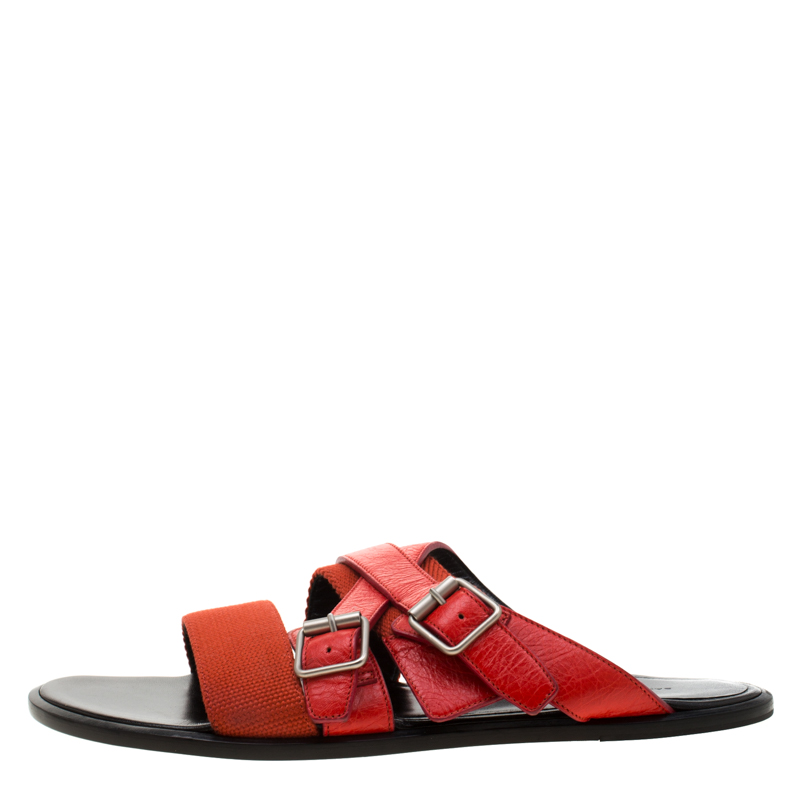 

Balenciaga Red Leather And Canvas Flat Sandals Size