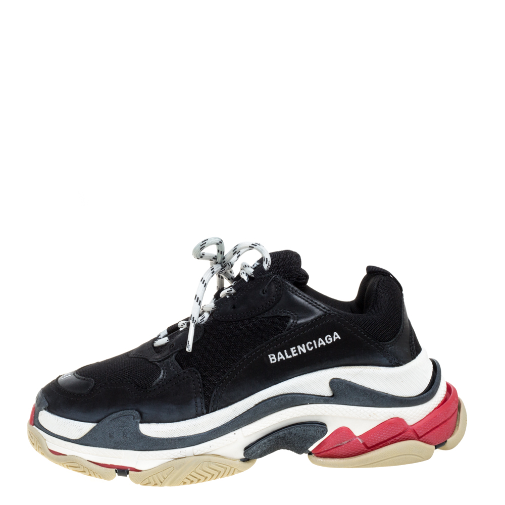 

Balenciaga Black Mesh And Leather Triple S Platform Sneakers Size