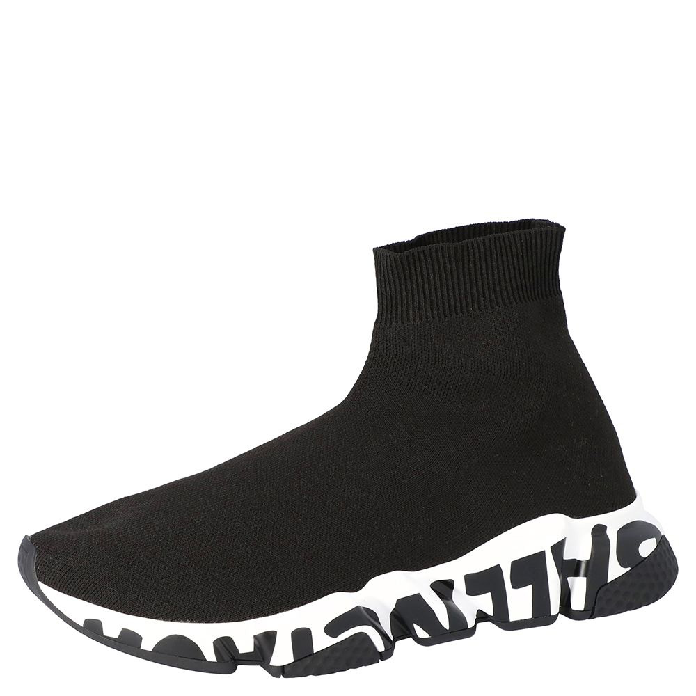 Pre-owned Balenciaga Black Knit Speed Graffiti Sole Sneakers Size Eu 43